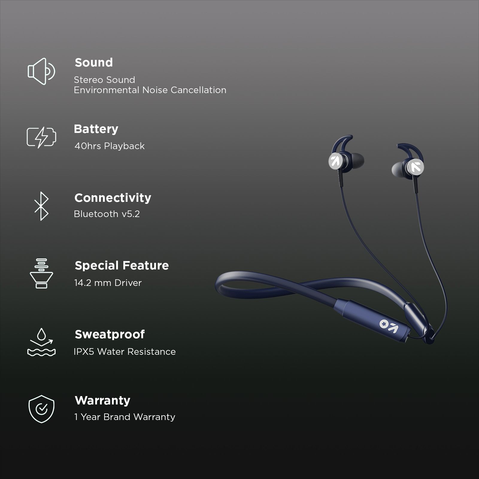 GOBOULT GX Charge RGNB156BLU Neckband with Environmental Noise Cancellation (IPX5 Water Resistant, Fast Charging, Blue) GOBOULT GX Charge RGNB156BLU Neckband with Environmental Noise Cancellation (IPX5 Water Resistant, Fast Charging, Blue)_2