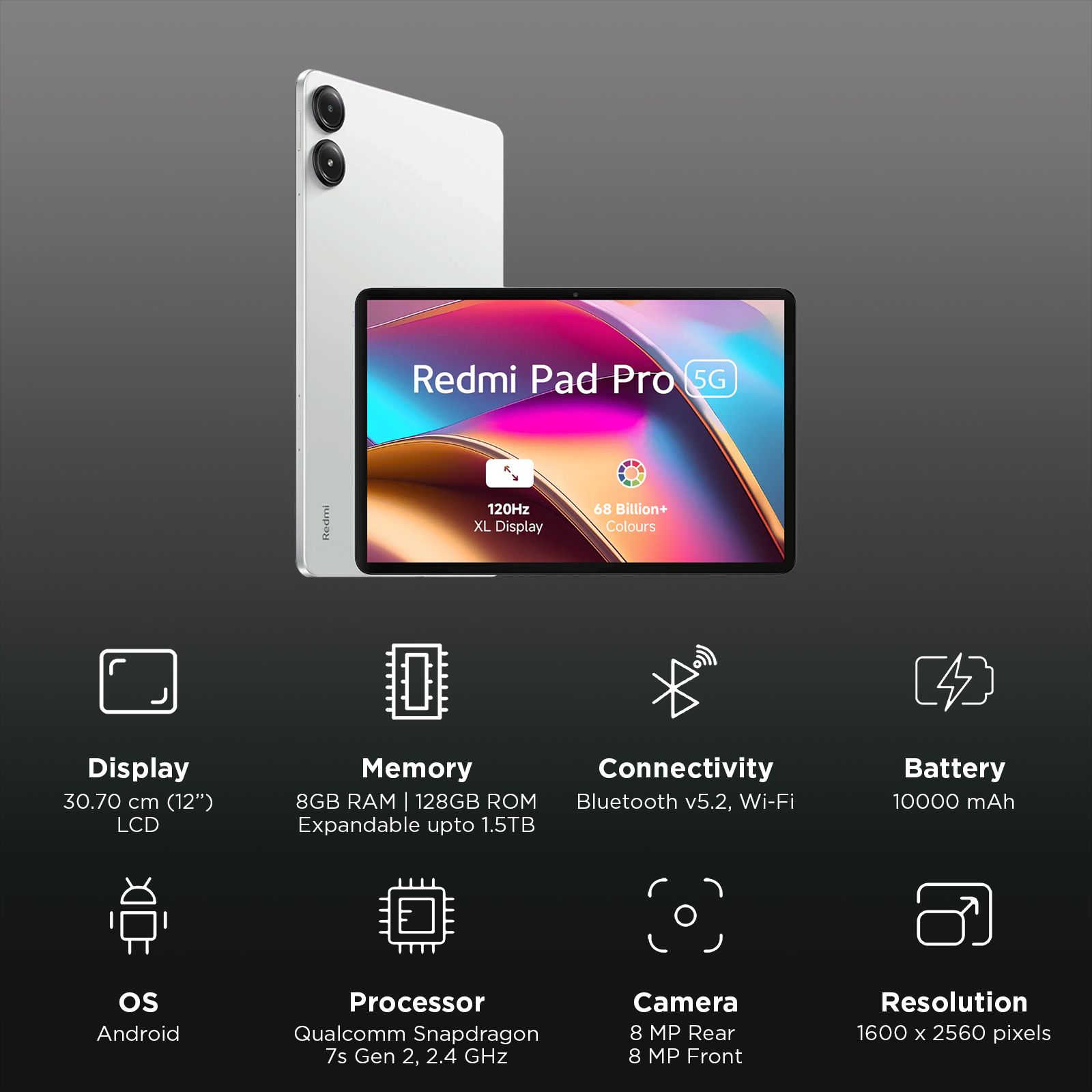 Redmi Pad Pro Wi-Fi+5G Android Tablet (12.1 Inch, 8GB RAM, 128GB ROM, Quick Silver) Redmi Pad Pro Wi-Fi+5G Android Tablet (12.1 Inch, 8GB RAM, 128GB ROM, Quick Silver)_3