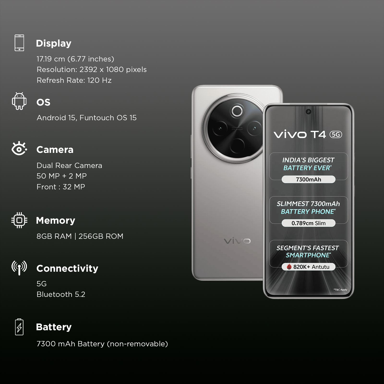 vivo T4 5G (8GB RAM, 256GB, Phantom Grey) vivo T4 5G (8GB RAM, 256GB, Phantom Grey)_3