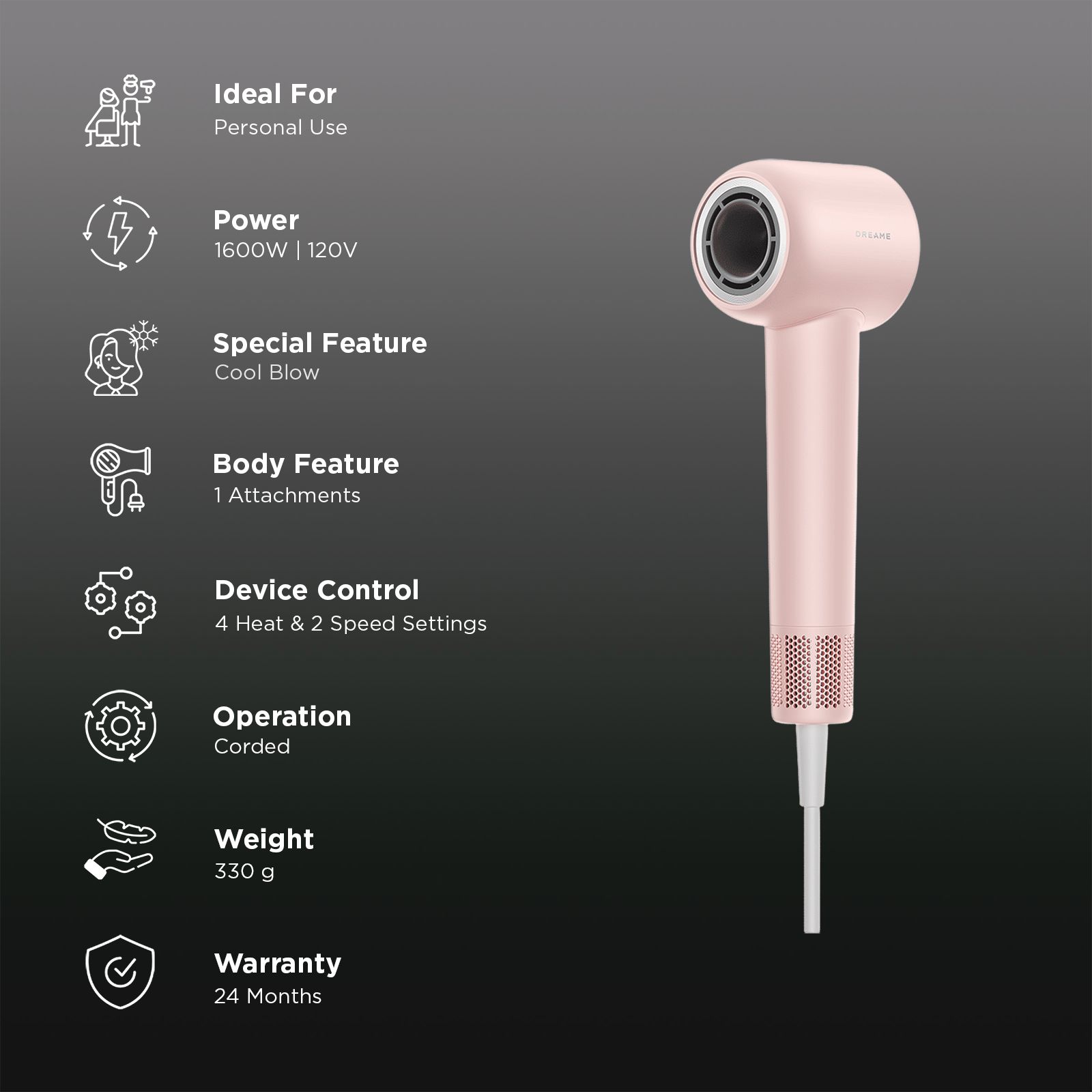 DREAME Gleam with 4 Heat Settings & Cool Blow (Air Duct System, Stellar Blush) DREAME Gleam with 4 Heat Settings & Cool Blow (Air Duct System, Stellar Blush)_3