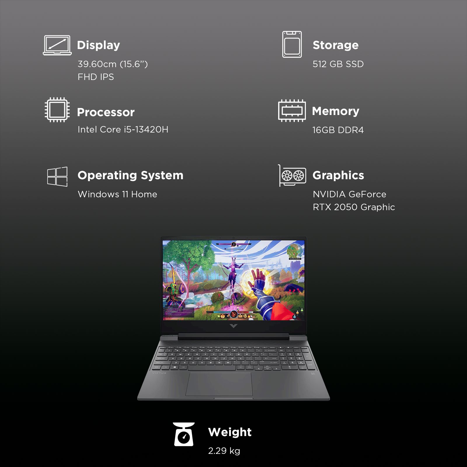HP Victus 15-fa2703TX Intel Core i5 13th Gen Gaming Laptop (16GB, 512GB SSD, Windows 11 Home, 4GB Graphics, 15.6 inch 144 Hz Full HD IPS Display, NVIDIA GeForce RTX 2050, MS Office 2024, Mica Silver, 2.29 KG)_3