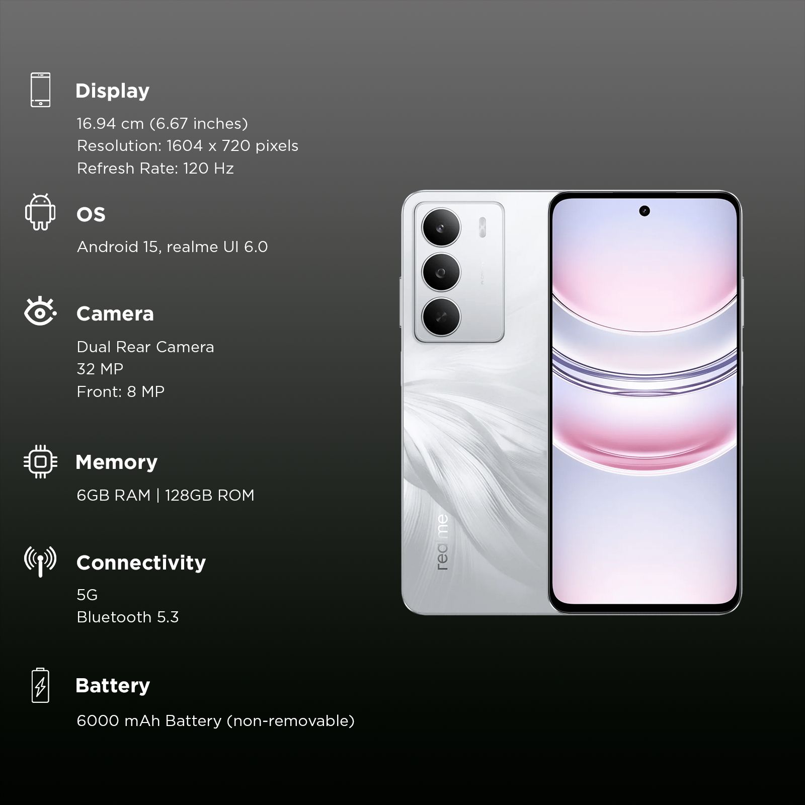 realme C75 5G (6GB RAM, 128GB, Lily White) realme C75 5G (6GB RAM, 128GB, Lily White)_3