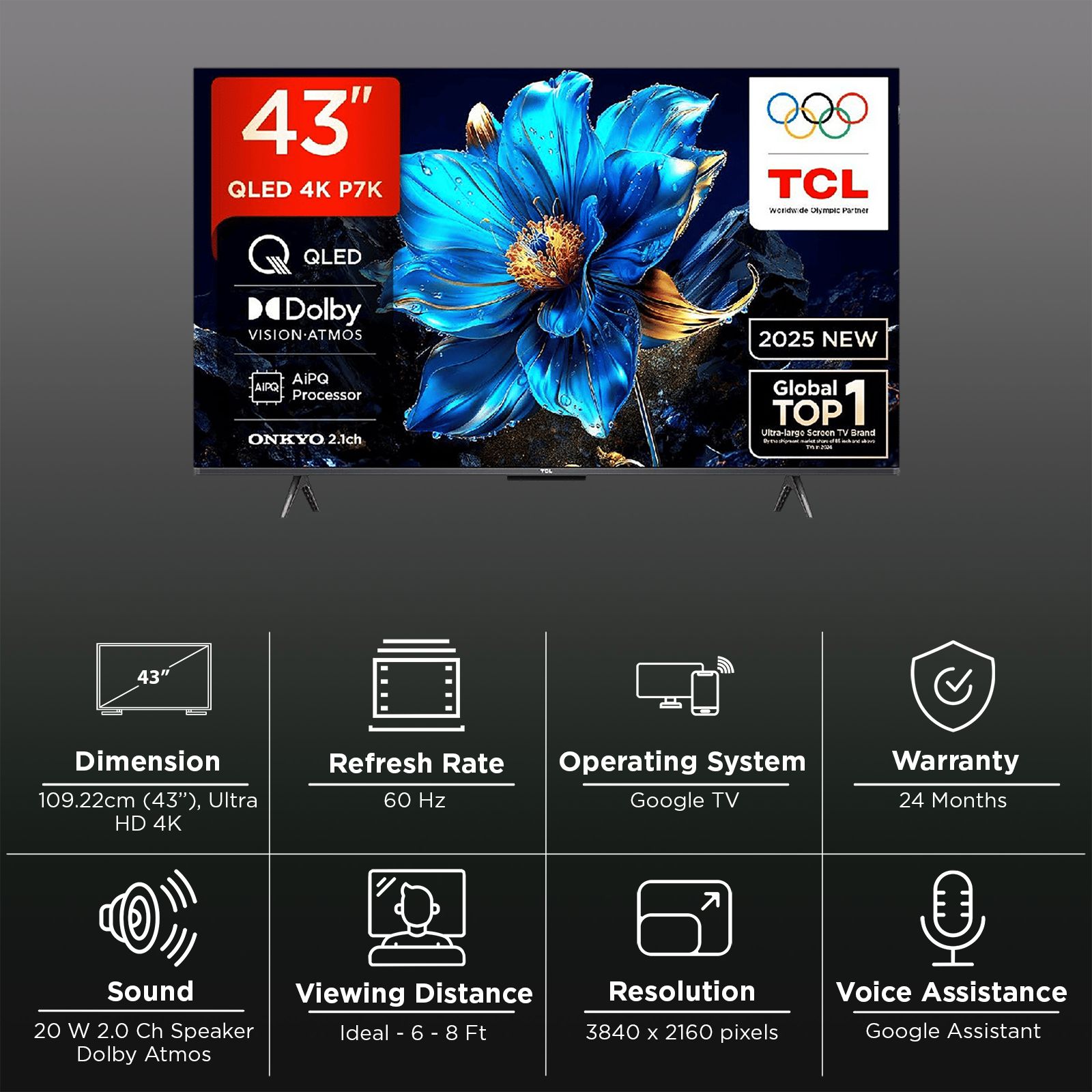 TCL P7K 109 cm (43 inch) QLED 4K Ultra HD Smart Google TV with Google Voice Assistant (2025 model) TCL P7K 109 cm (43 inch) QLED 4K Ultra HD Smart Google TV with Google Voice Assistant (2025 model)_3