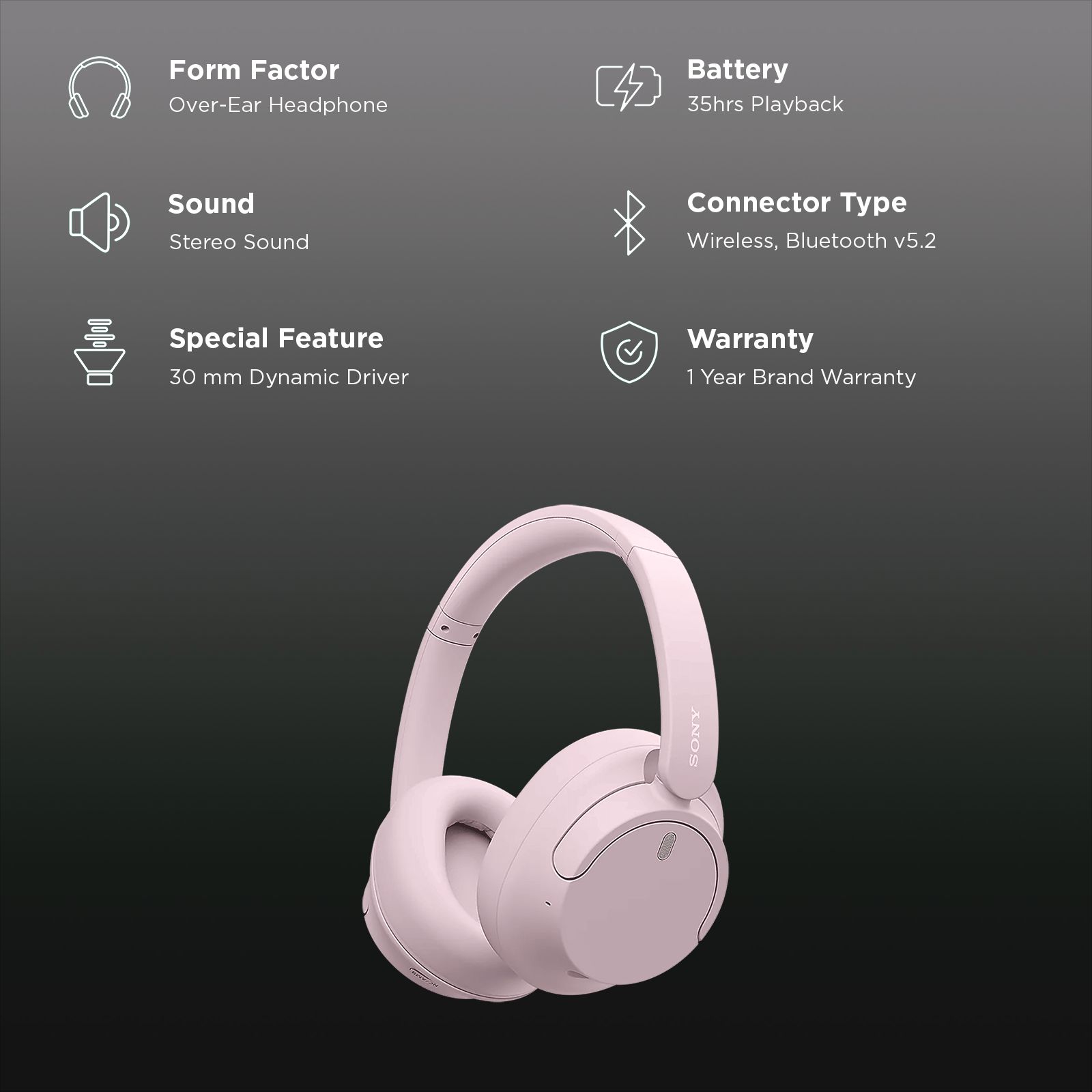 SONY WH-CH720N Bluetooth Headphone with Mic (Digital Sound Enhancement Engine, Over Ear, Pink)_2