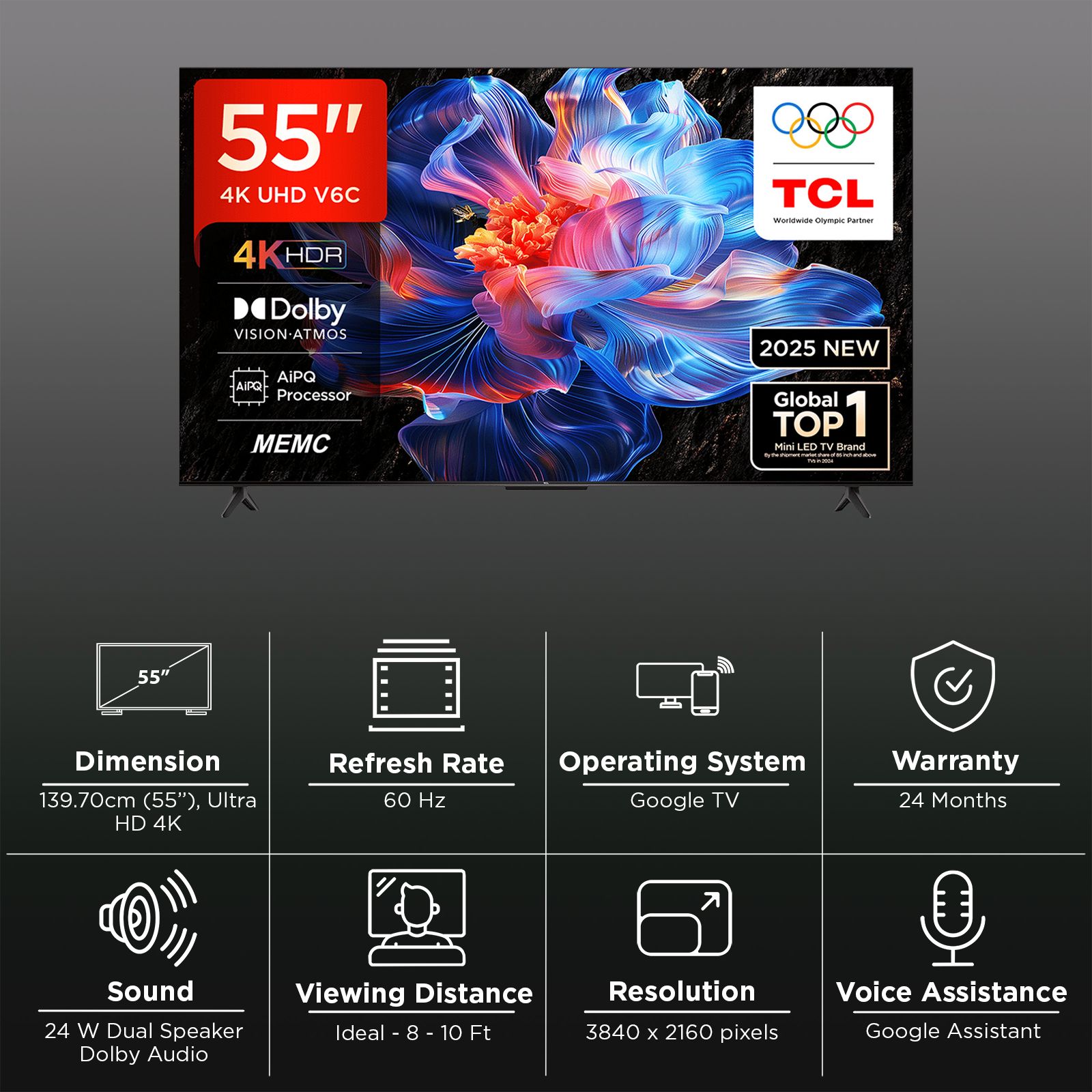 TCL V6C 140 cm (55 inch) 4K Ultra HD LED Smart Google TV with Google Voice Assistant (2025 model)_3
