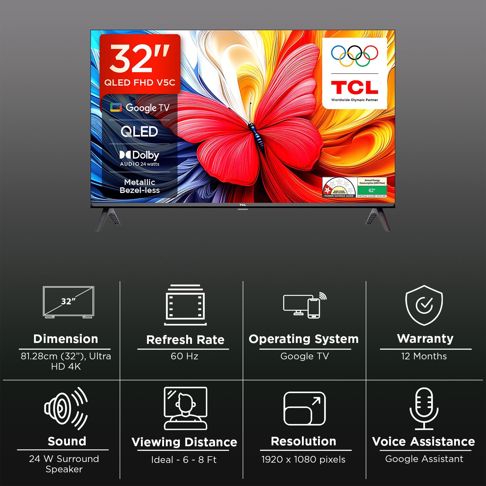 TCL V5C 80 cm (32 inch) QLED Full HD Smart Google TV with Google Voice Assistant (2025 model) TCL V5C 80 cm (32 inch) QLED Full HD Smart Google TV with Google Voice Assistant (2025 model)_3
