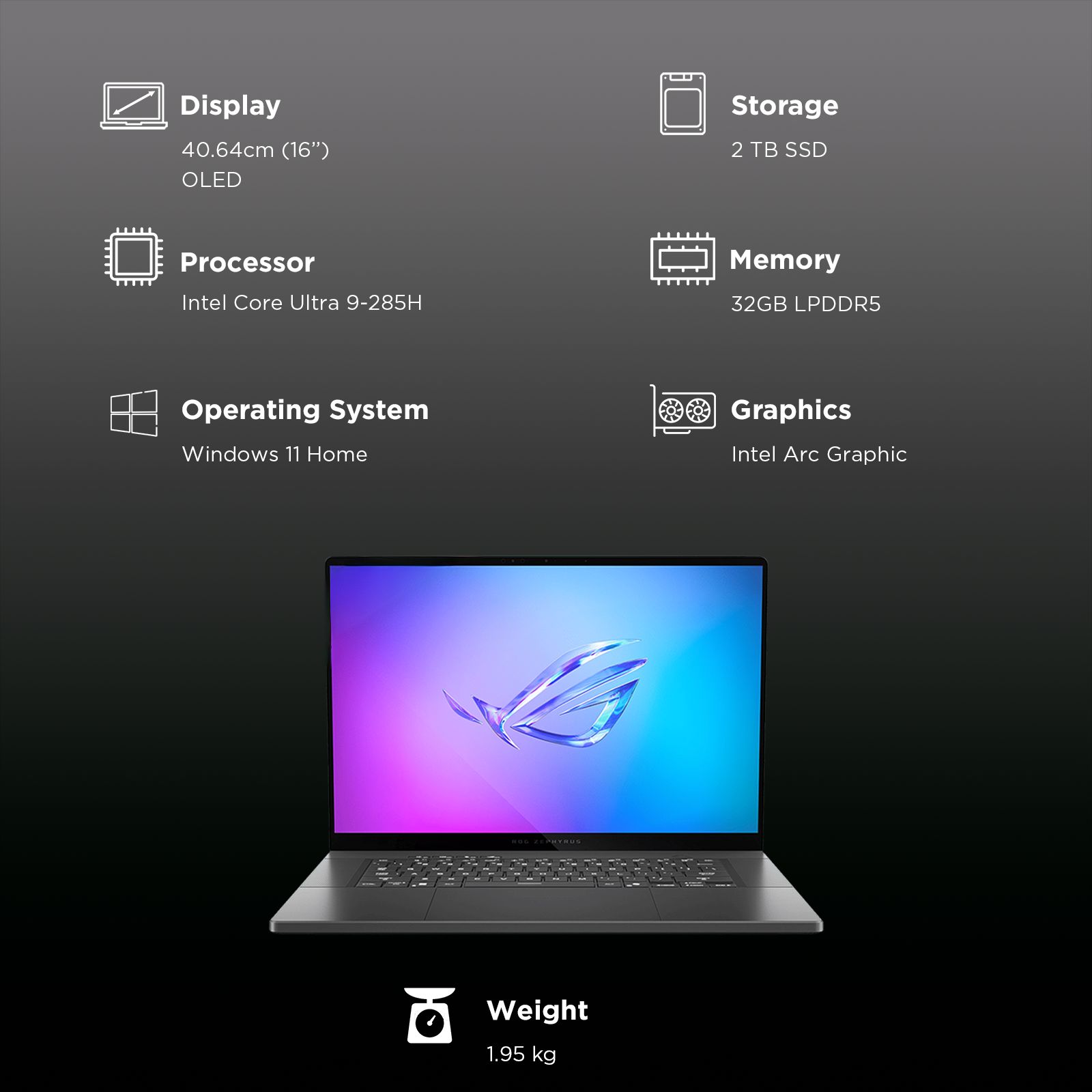 ASUS ROG Zephyrus G16 GU605CW-QR133WS Intel Core Ultra 9 Gaming Laptop (32GB, 2TB SSD, Windows 11 Home, 16GB Graphics, 16 inch 240Hz 2.5K OLED WQXGA Display, NVIDIA GeForce RTX 5080, MS Office Home 2024, Eclipse Gray, 1.95 KG) ASUS ROG Zephyrus G16 GU605CW-QR133WS Intel Core Ultra 9 Gaming Laptop (32GB, 2TB SSD, Windows 11 Home, 16GB Graphics, 16 inch 240Hz 2.5K OLED WQXGA Display, NVIDIA GeForce RTX 5080, MS Office Home 2024, Eclipse Gray, 1.95 KG)_3
