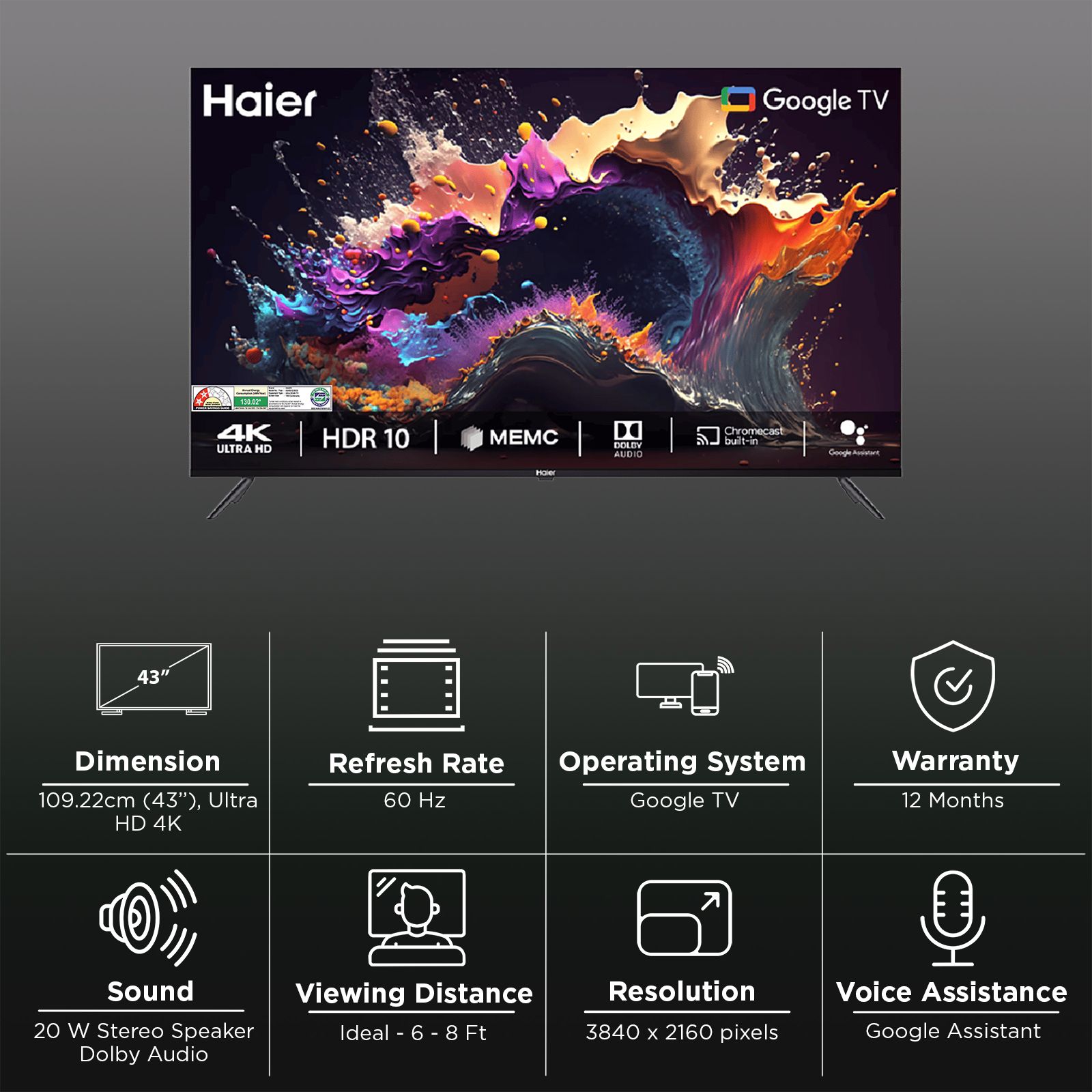 Haier 43A9UG 109 cm (43 inch) 4K Ultra HD LED Backlit Smart Google TV with Google Assistant Support (2025 model)_3