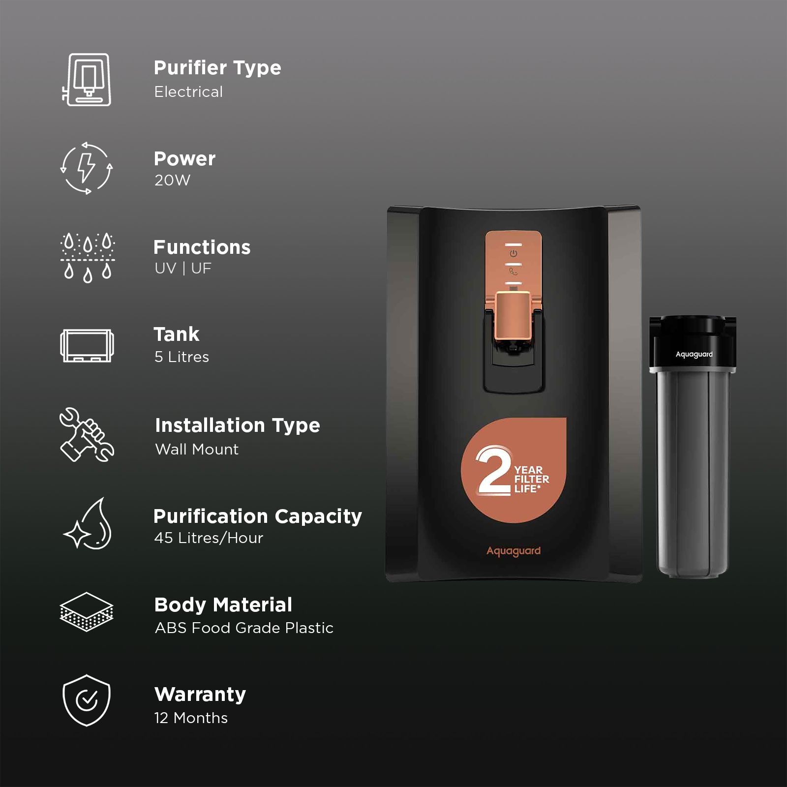 Aquaguard Enrich Superio 5L UV+UF Water Purifier with Active Copper Zinc Booster Technology (Black) Aquaguard Enrich Superio 5L UV+UF Water Purifier with Active Copper Zinc Booster Technology (Black)_3