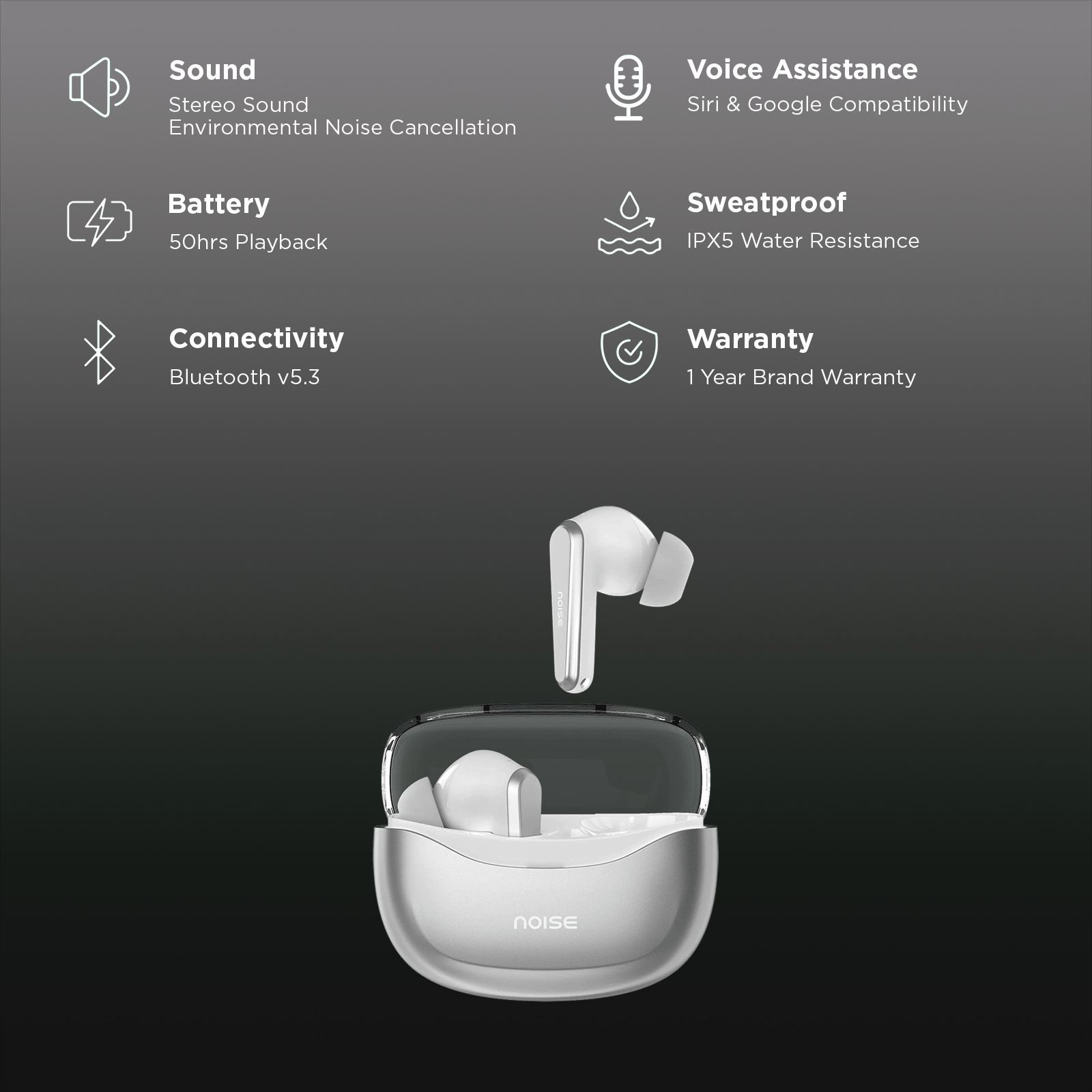noise Buds VS601 TWS Earbuds with Environmental Noise Cancellation (IPX5 Water Resistant, Instacharge, Silver Grey) noise Buds VS601 TWS Earbuds with Environmental Noise Cancellation (IPX5 Water Resistant, Instacharge, Silver Grey)_2