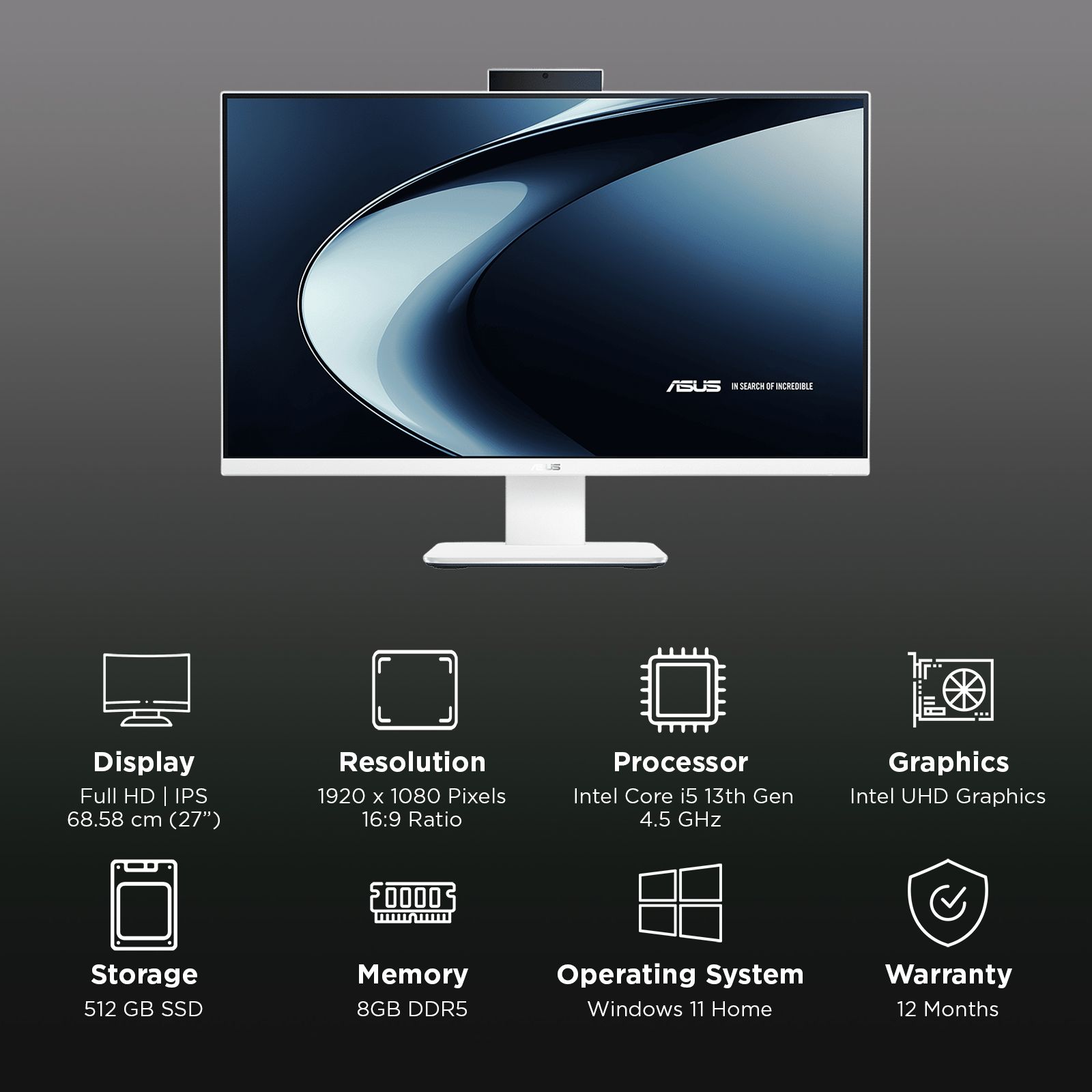 ASUS AiO V470 V470VAB-KWPE001WS 27 Inch Full HD IPS Display Intel Core i3 13th Gen Windows 11 Home Desktop (8GB, 512GB SSD, Intel UHD)_3