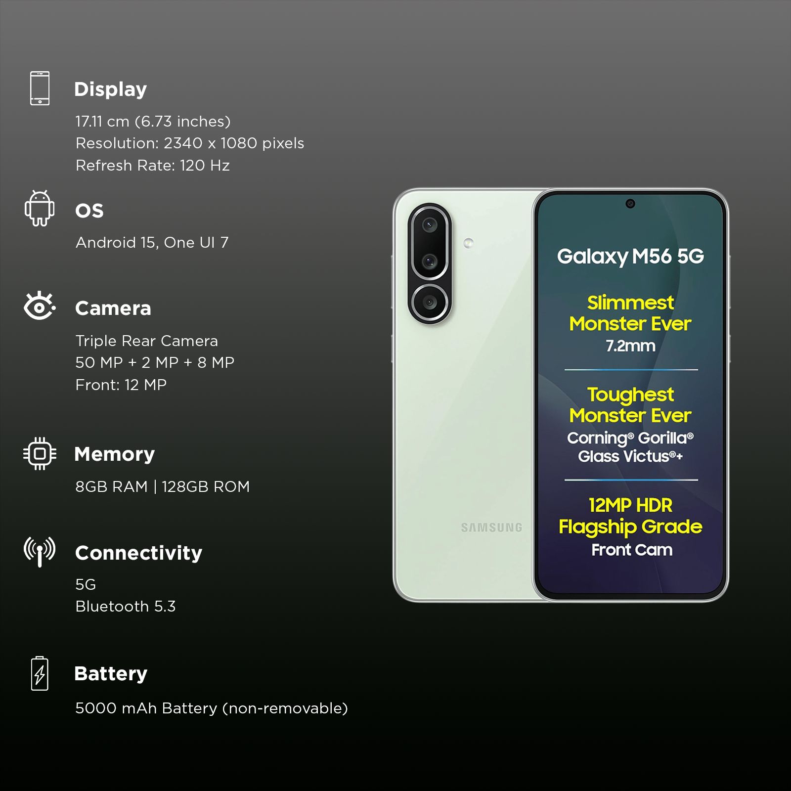 SAMSUNG Galaxy M56 5G (8GB RAM, 128GB, Light Green) SAMSUNG Galaxy M56 5G (8GB RAM, 128GB, Light Green)_3