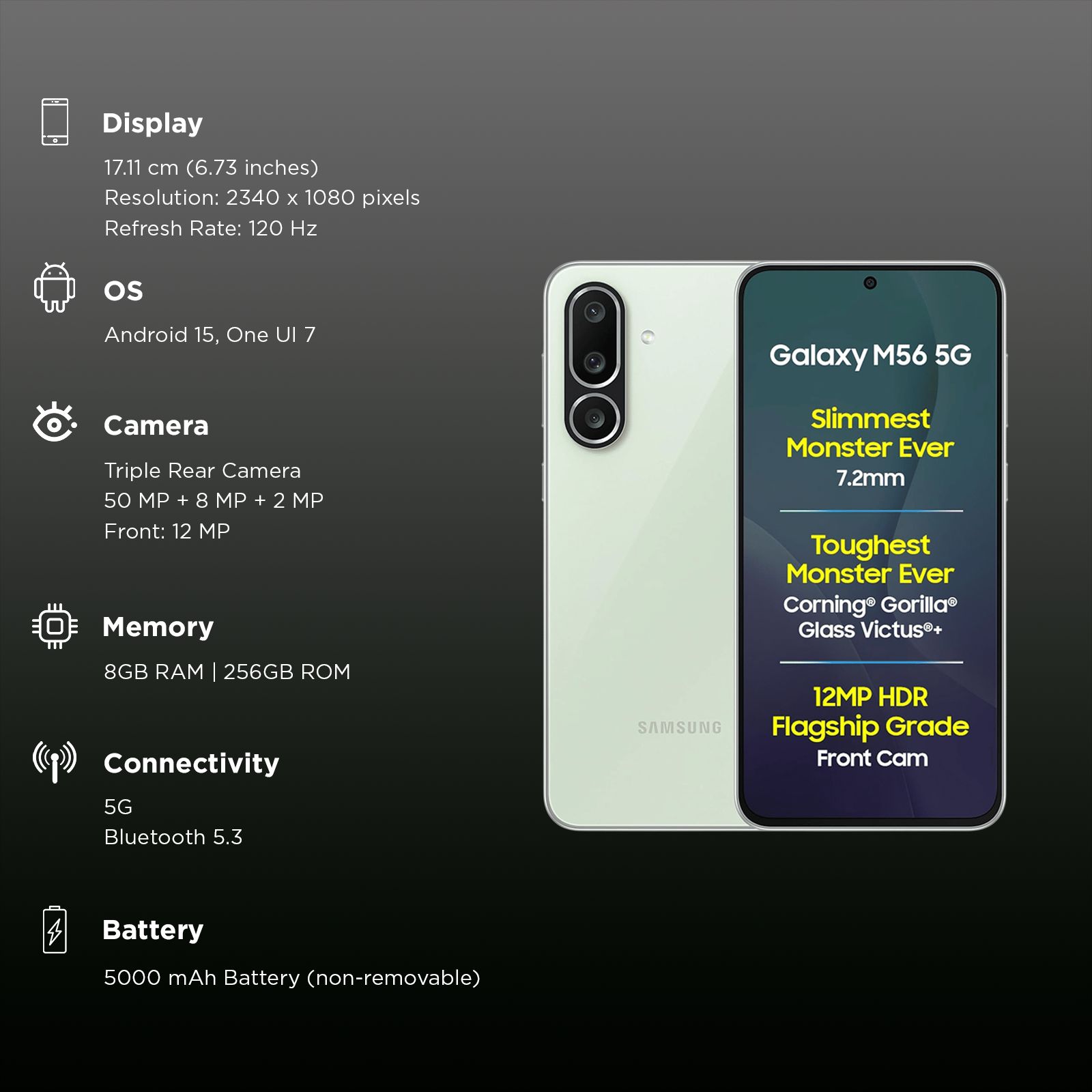 SAMSUNG Galaxy M56 5G (8GB RAM, 256GB, Light Green) SAMSUNG Galaxy M56 5G (8GB RAM, 256GB, Light Green)_3