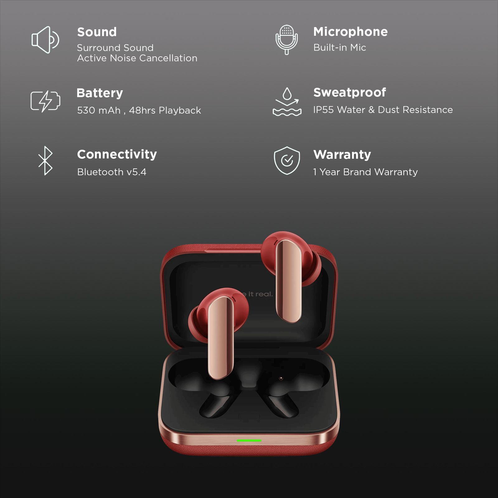 realme Buds Air 7 Pro TWS Earbuds with Active Noise Cancellation (IP55 Water & Dust Resistant, Google Fast Pair, Fiery Red)_2