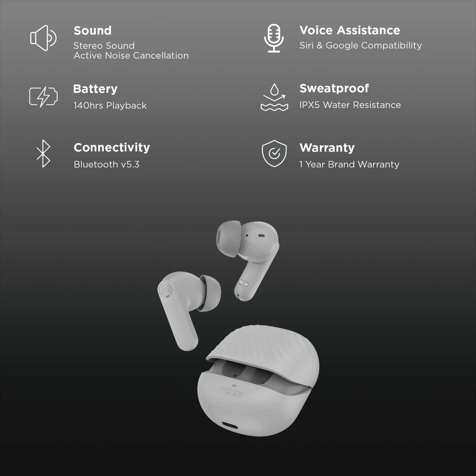noise Buds X2 TWS Earbuds with Active Noise Cancellation (IPX5 Water Resistant, Instacharge, Pebble Grey) noise Buds X2 TWS Earbuds with Active Noise Cancellation (IPX5 Water Resistant, Instacharge, Pebble Grey)_2