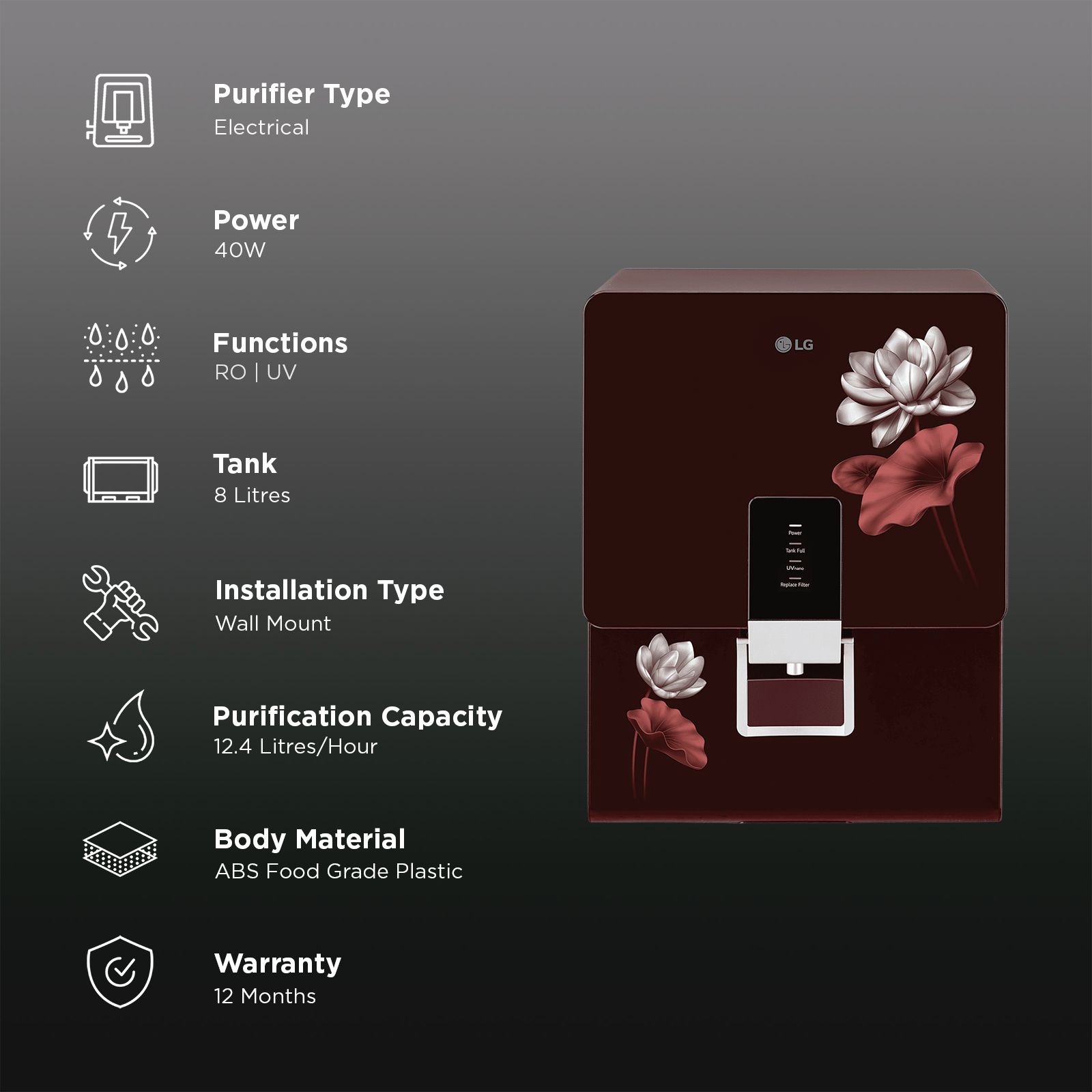 LG PuriCare 8L RO + UV + Mineral Booster Water Purifier with Multi Stage Filtration (Crimson Red) LG PuriCare 8L RO + UV + Mineral Booster Water Purifier with Multi Stage Filtration (Crimson Red)_3