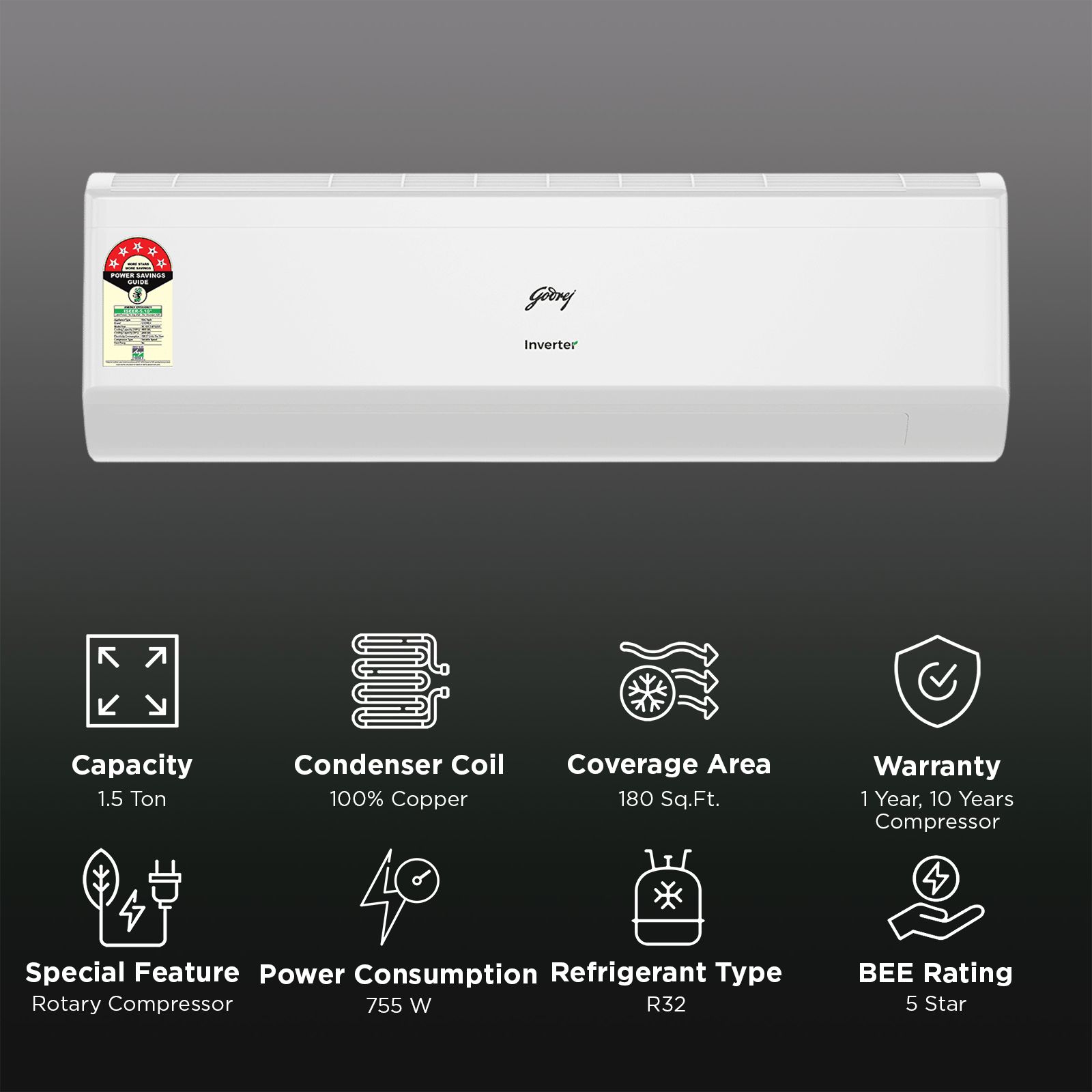 Godrej WYS 5 in 1 Convertible 1.5 Ton 5 Star Inverter Split AC with Anti Dust Filter (Copper Condenser, SIC 18ITC5 WYS) Godrej WYS 5 in 1 Convertible 1.5 Ton 5 Star Inverter Split AC with Anti Dust Filter (Copper Condenser, SIC 18ITC5 WYS)_2
