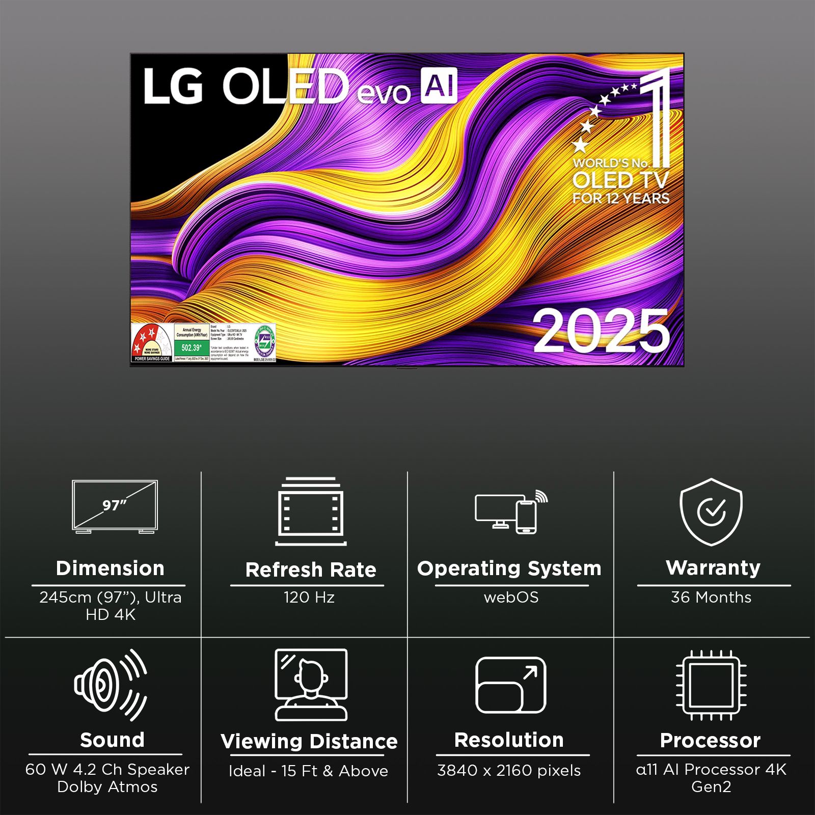 LG evo AI G5 245 cm (97 inch) OLED 4K Ultra HD Smart WebOS TV with Dolby Vision & Dolby Atmos (2025 model) LG evo AI G5 245 cm (97 inch) OLED 4K Ultra HD Smart WebOS TV with Dolby Vision & Dolby Atmos (2025 model)_3