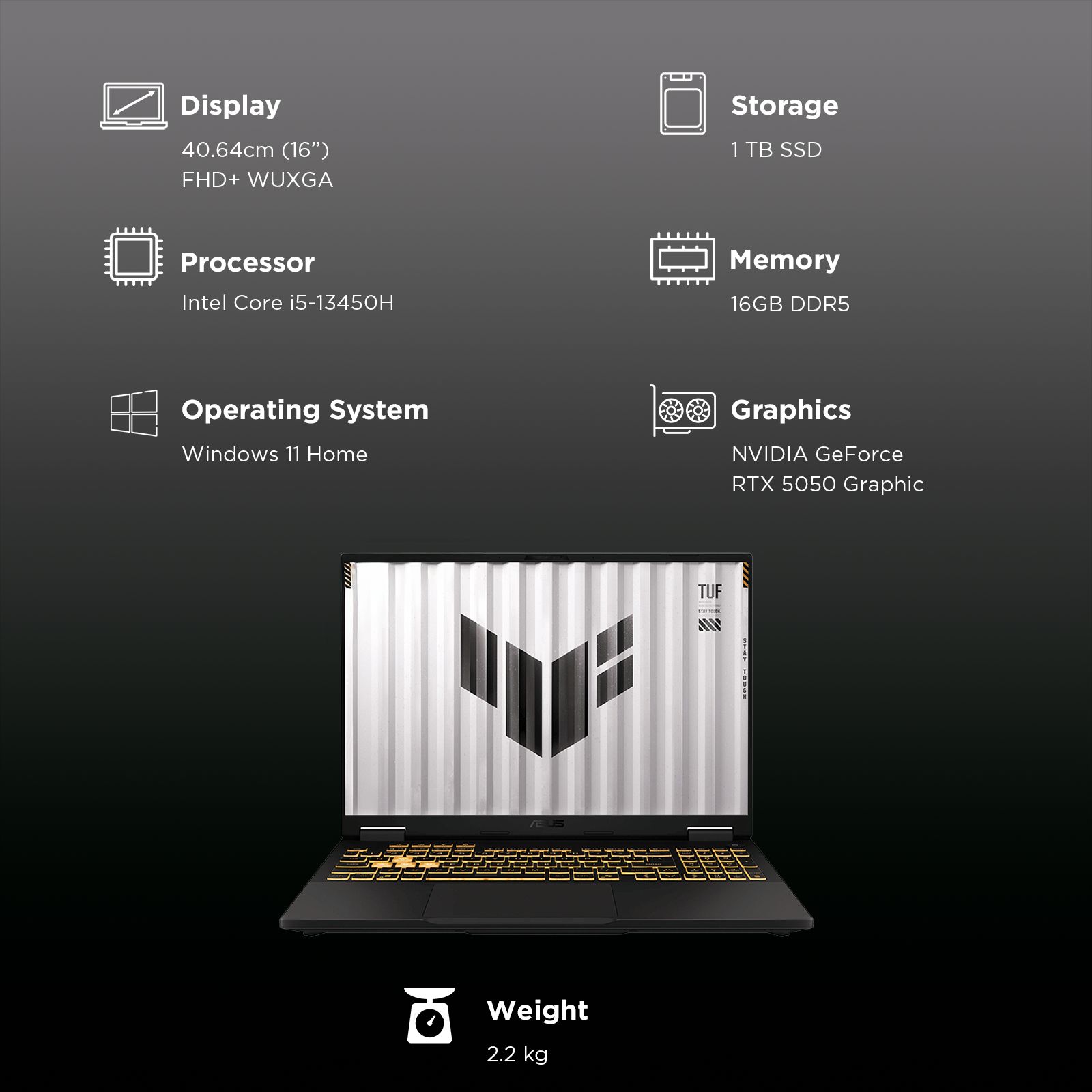 ASUS TUF F16 FX608JH-RV057WS Intel Core i5 13th Gen Gaming Laptop (16GB, 1TB SSD, Windows 11 Home, 8GB Graphics, 16 inch 165 Hz FHD+ WUXGA Display, NVIDIA GeForce RTX 5050, MS Office Home 2024, Jaeger Gray, 2.20 KG) ASUS TUF F16 FX608JH-RV057WS Intel Core i5 13th Gen Gaming Laptop (16GB, 1TB SSD, Windows 11 Home, 8GB Graphics, 16 inch 165 Hz FHD+ WUXGA Display, NVIDIA GeForce RTX 5050, MS Office Home 2024, Jaeger Gray, 2.20 KG)_3