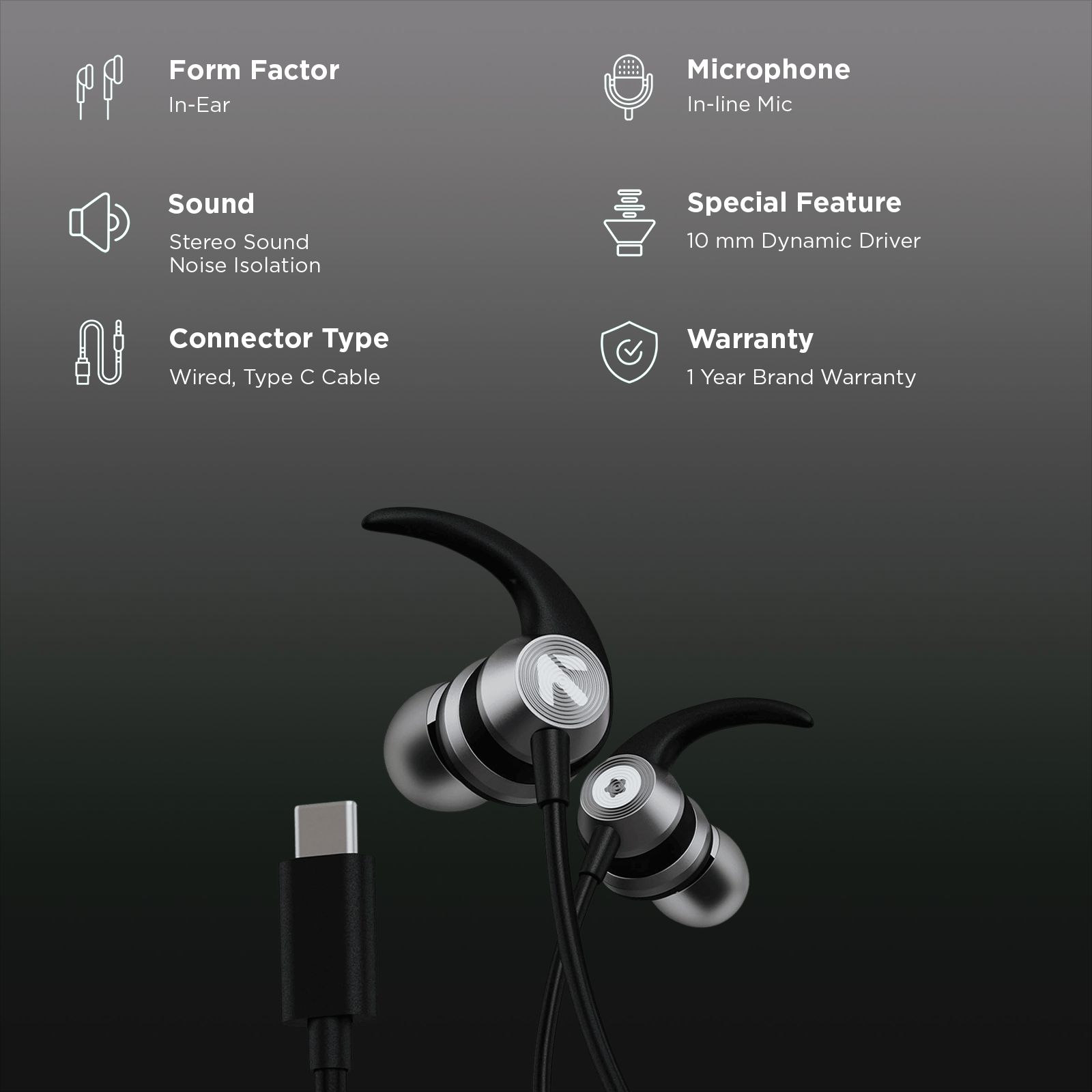 GOBOULT X1 Pro Wired Earphone with Mic (USB Type-C Connector, In Ear, Black)_2