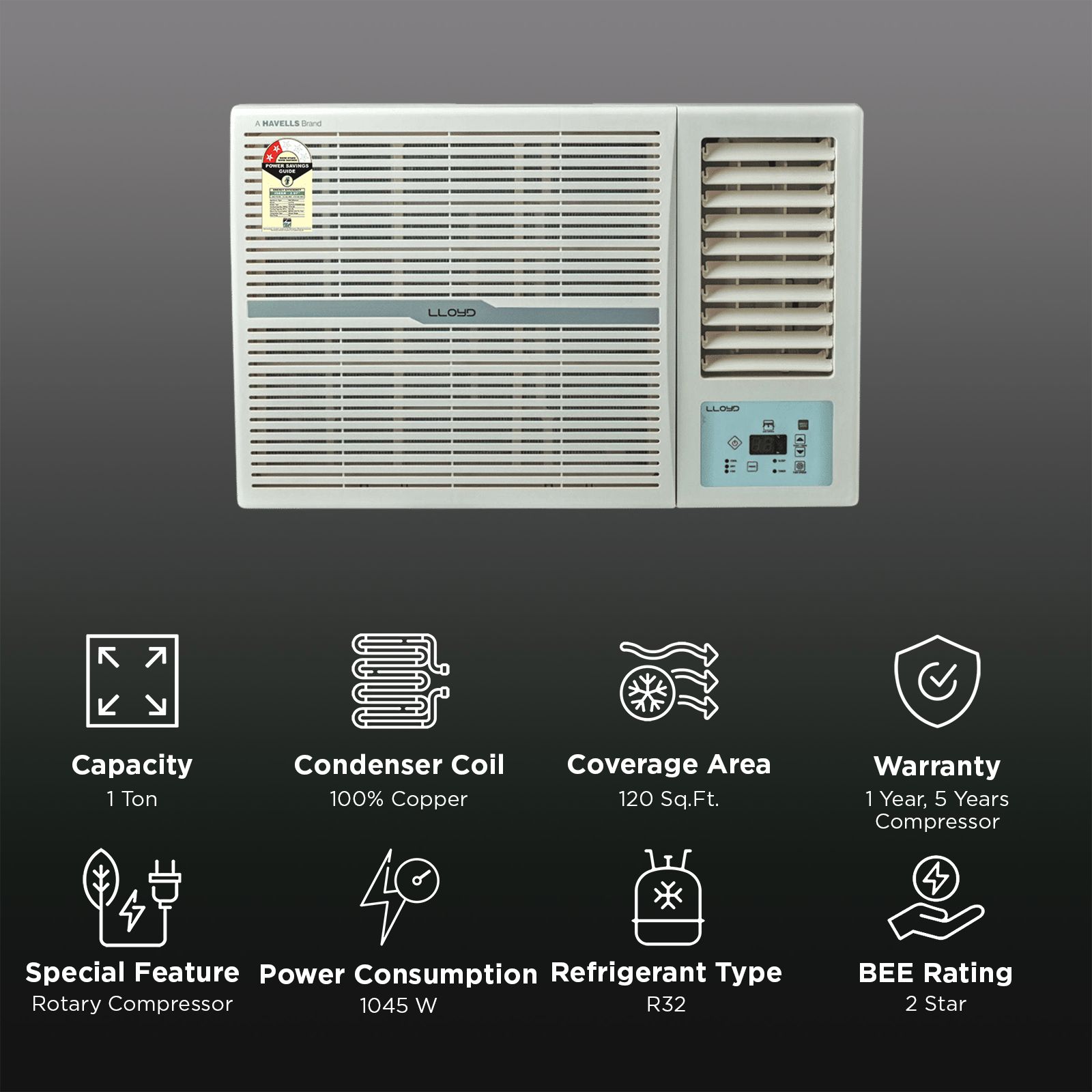 LLOYD EW 1 Ton 2 Star Fixed Speed Window AC (Copper Condenser, Clean Air Filter, GLW12C2YWSEW)_2