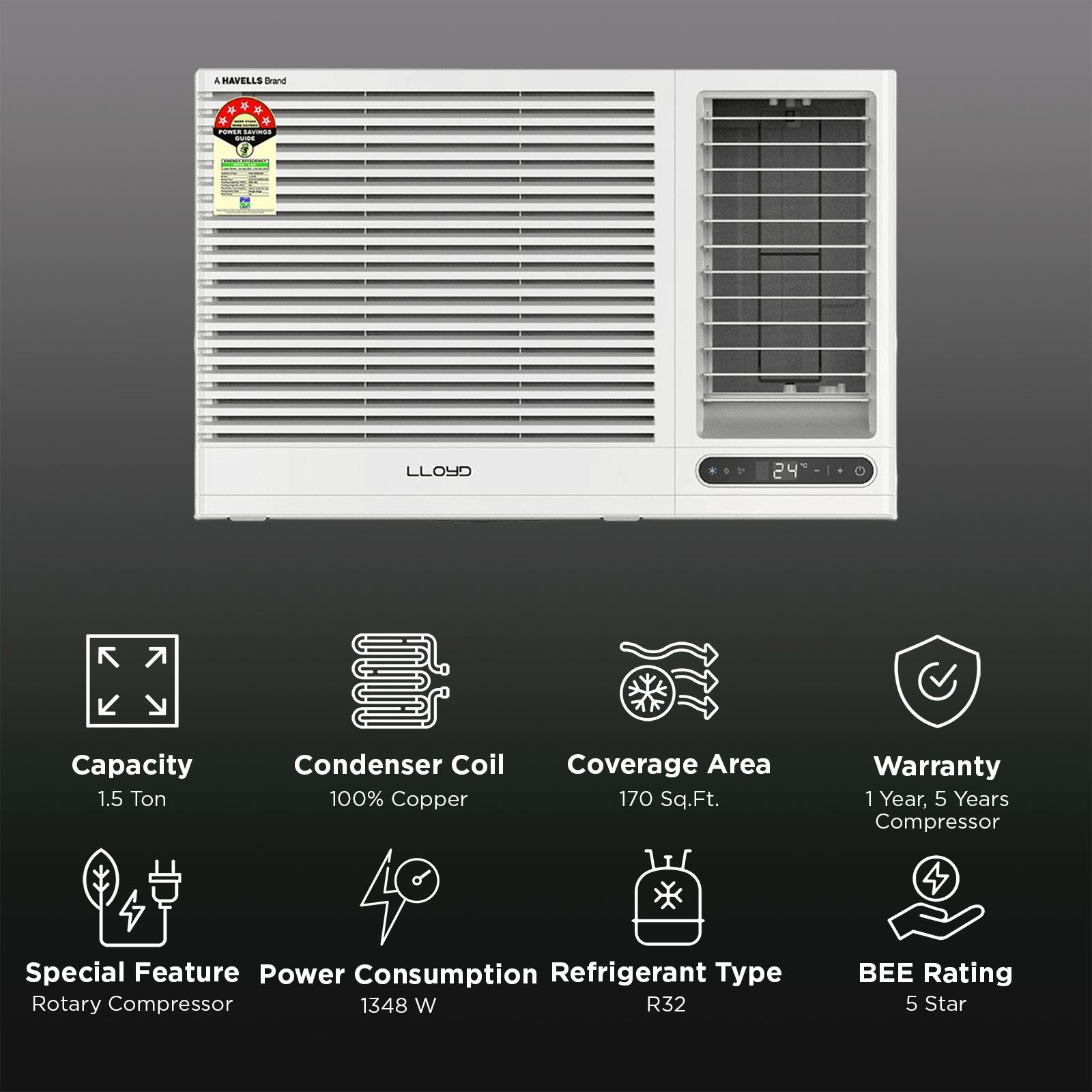 LLOYD EA 1.5 Ton 5 Star Fixed Speed Window AC (Copper Condenser, Clean Air Filter, GLW18C5XWSEA)_2
