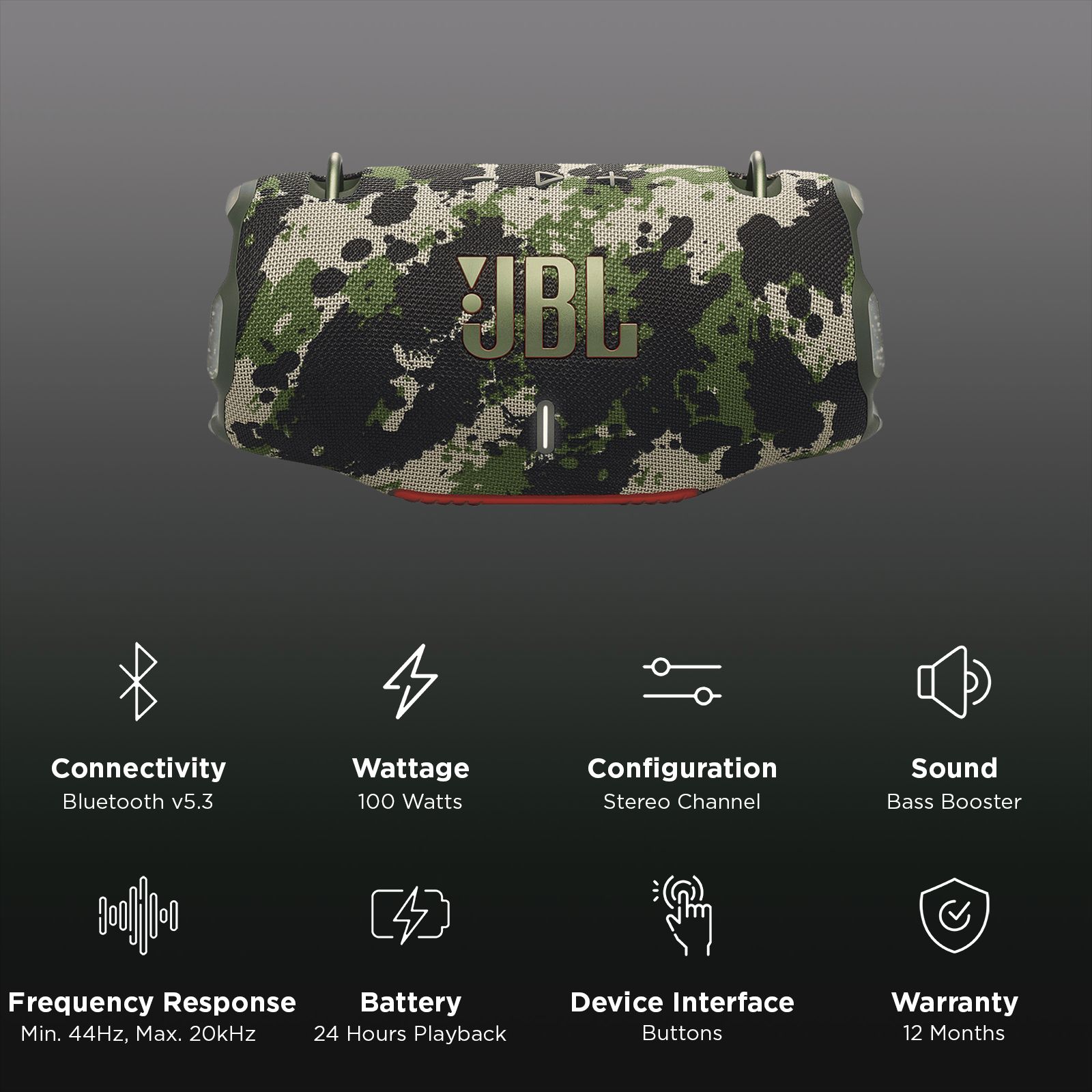 JBL Xtreme 4 100W Portable Bluetooth Speaker (IP67 Waterproof, AI Sound Boost, Camo) JBL Xtreme 4 100W Portable Bluetooth Speaker (IP67 Waterproof, AI Sound Boost, Camo)_2