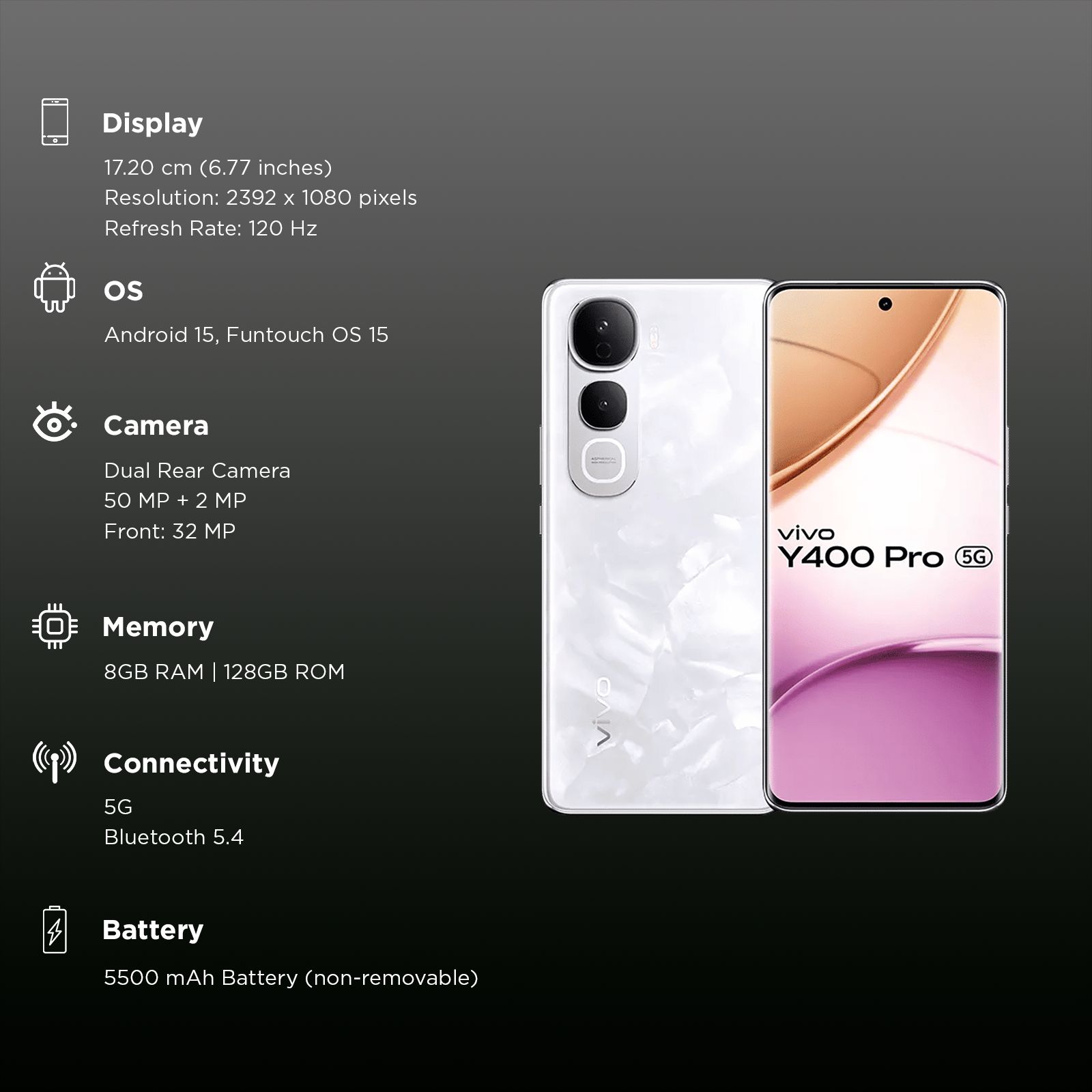 vivo Y400 Pro 5G (8GB RAM, 128GB, Freestyle White) vivo Y400 Pro 5G (8GB RAM, 128GB, Freestyle White)_3