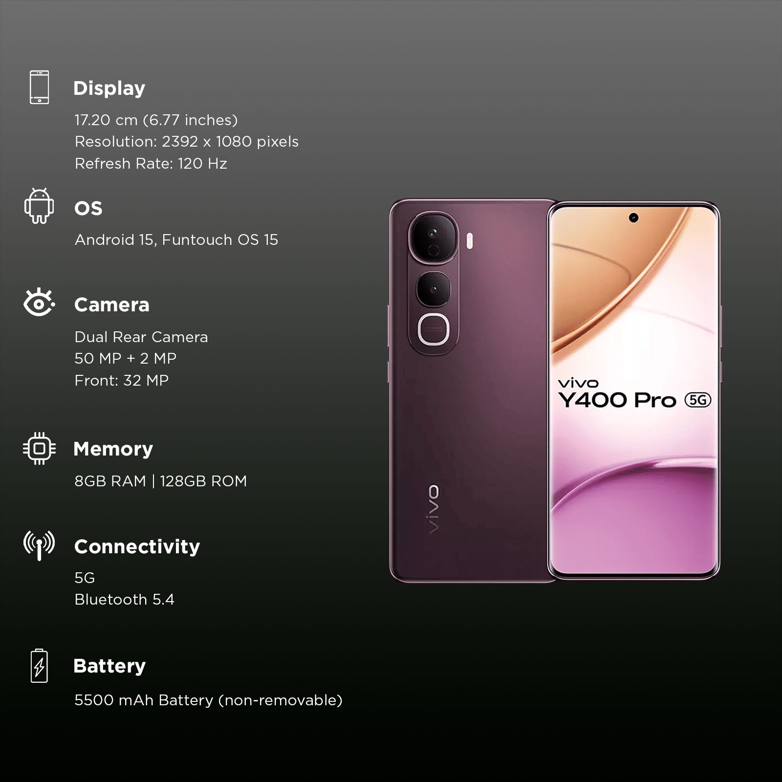 vivo Y400 Pro 5G (8GB RAM, 128GB, Nebula Purple) vivo Y400 Pro 5G (8GB RAM, 128GB, Nebula Purple)_3