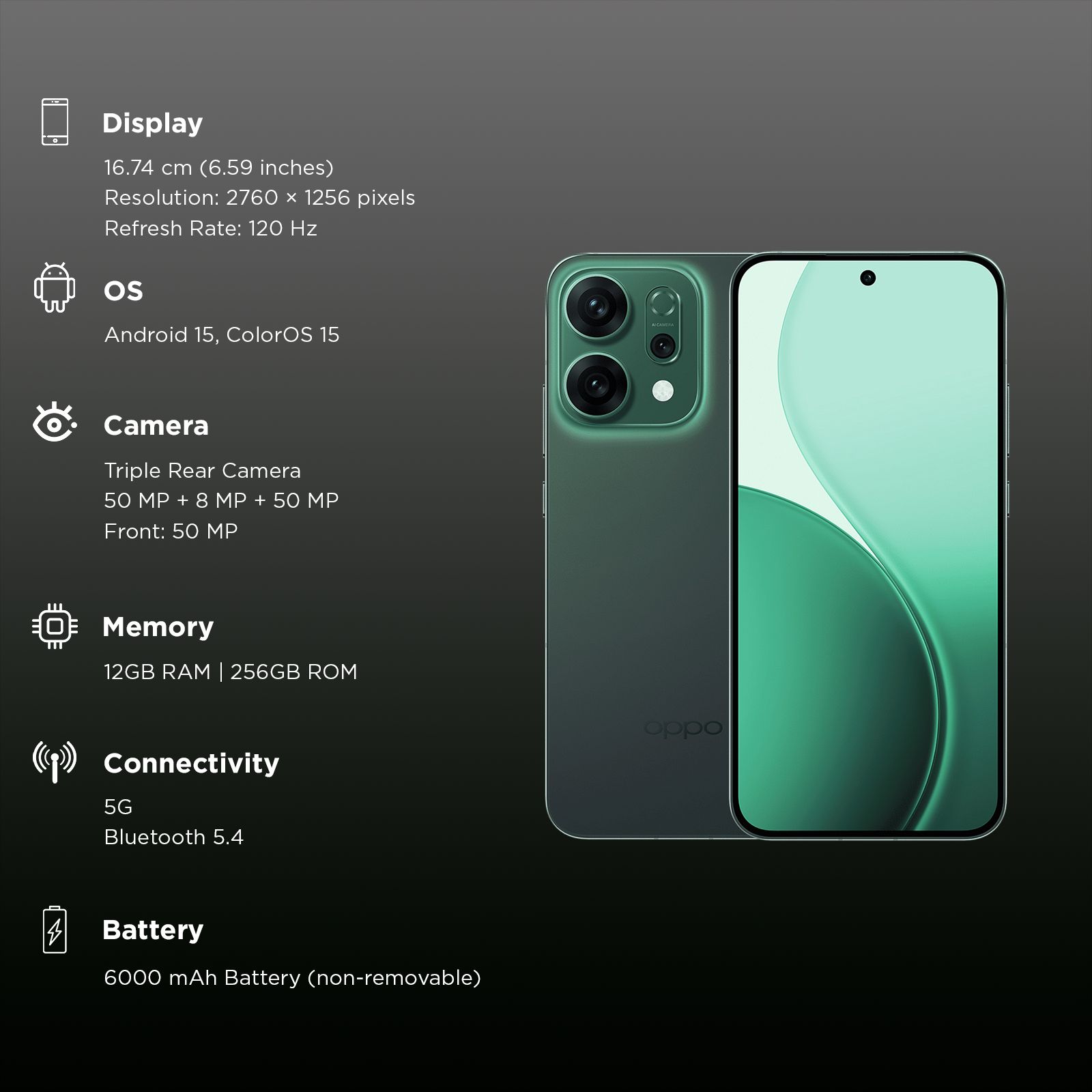 oppo Reno 14 5G (12GB RAM, 256GB, Forest Green)_3