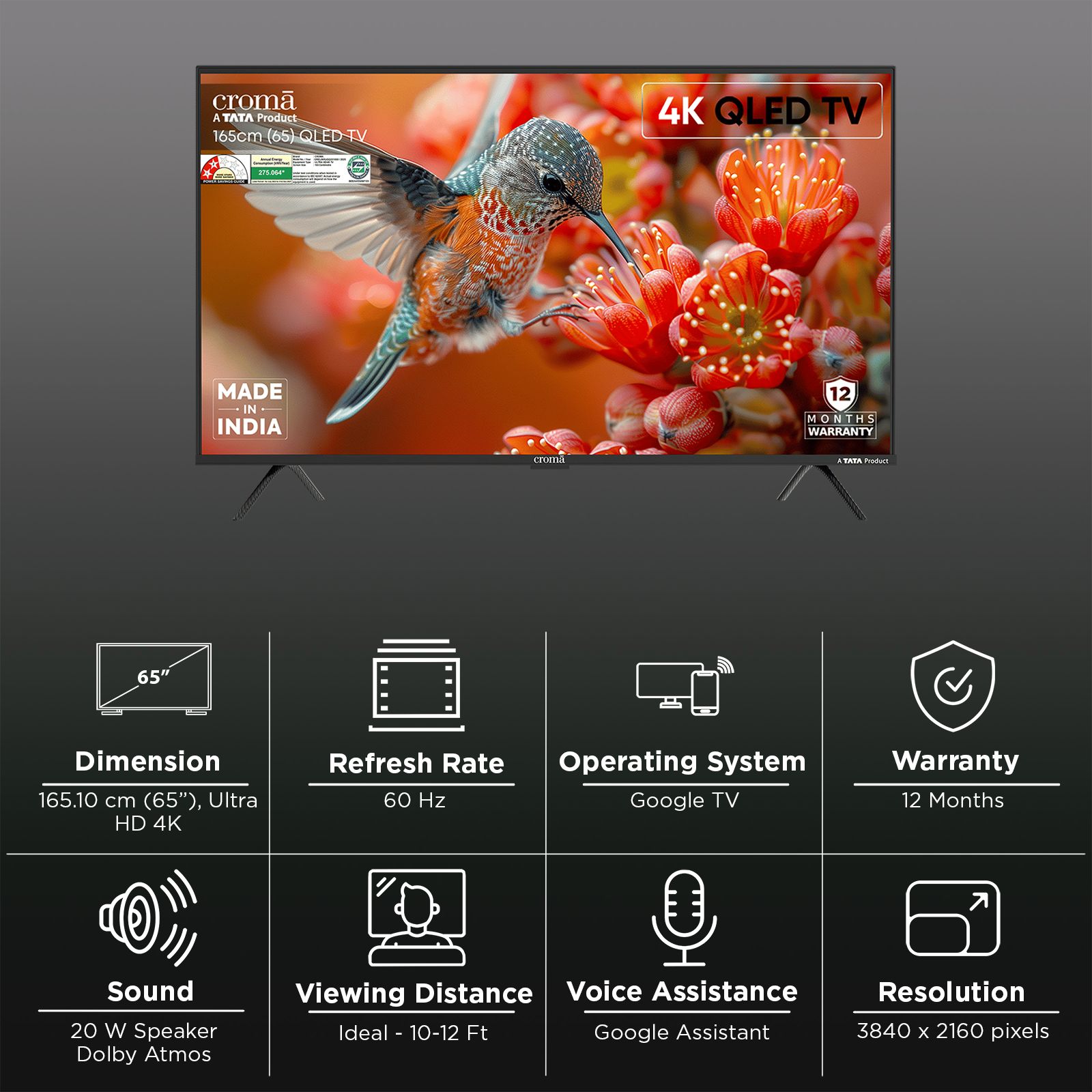 Croma 165 cm (65 inch) QLED 4K Ultra HD Smart Google TV 5.0 with Dolby Vision & Dolby Atmos (2025 model)_3