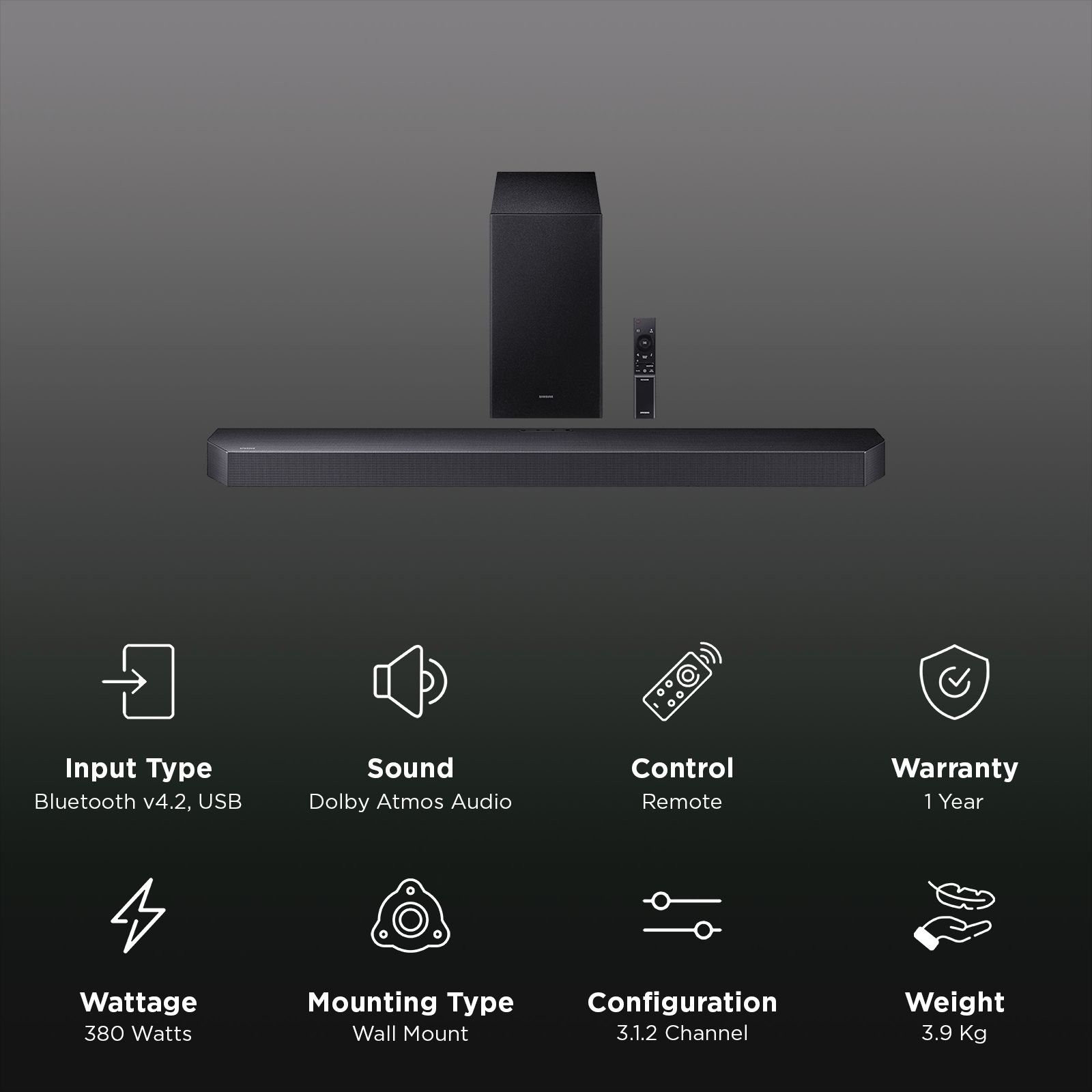 SAMSUNG Q Series 380W Soundbar with Remote (Dolby Atmos, 3.1.2 Channel, Titan Black) SAMSUNG Q Series 380W Soundbar with Remote (Dolby Atmos, 3.1.2 Channel, Titan Black)_2