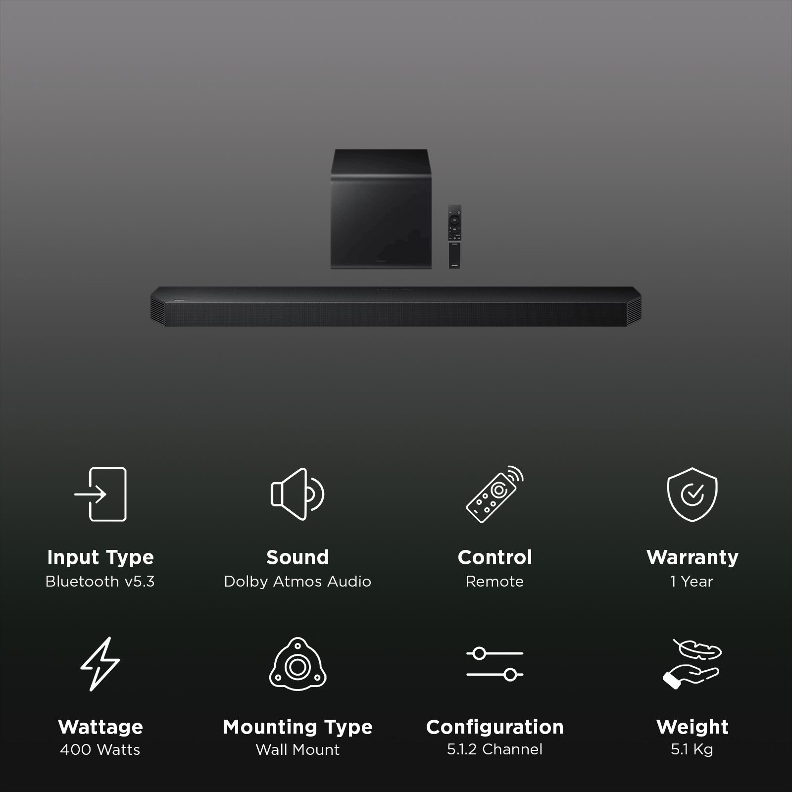 SAMSUNG Q Series 400W Soundbar with Remote (Dolby Atmos, 5.1.2 Channel, Black) SAMSUNG Q Series 400W Soundbar with Remote (Dolby Atmos, 5.1.2 Channel, Black)_3