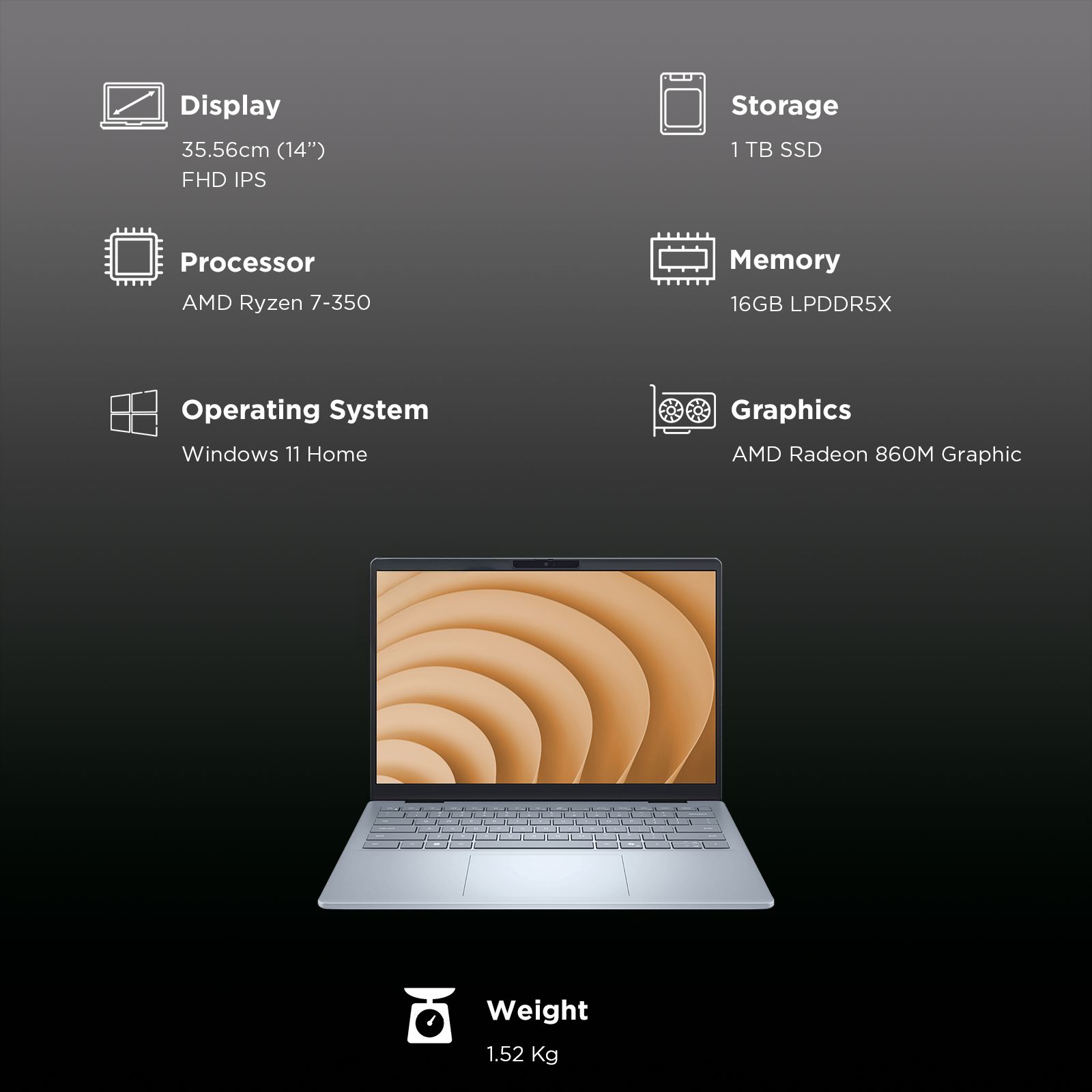  Dell 14 Plus AMD Ryzen AI 7 350 Laptop (16GB, 1TB SSD, Windows 11 Home, 14 inch Full HD Plus IPS Display, MS Office Home 2024, Ice Blue, 1.52 KG)_3