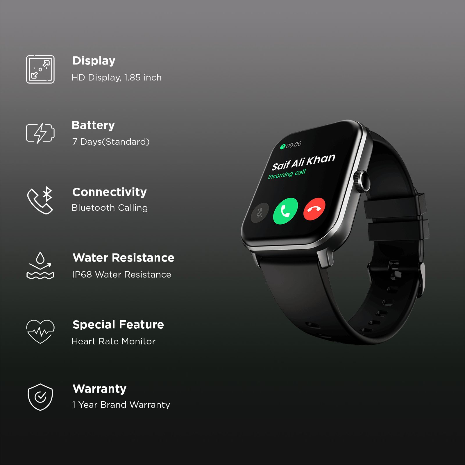 GOBOULT Drift + Bluetooth Calling Android OS Smartwatch (46.99mm HD Display, Heart Rate Sensor, Jet Black Strap)_3