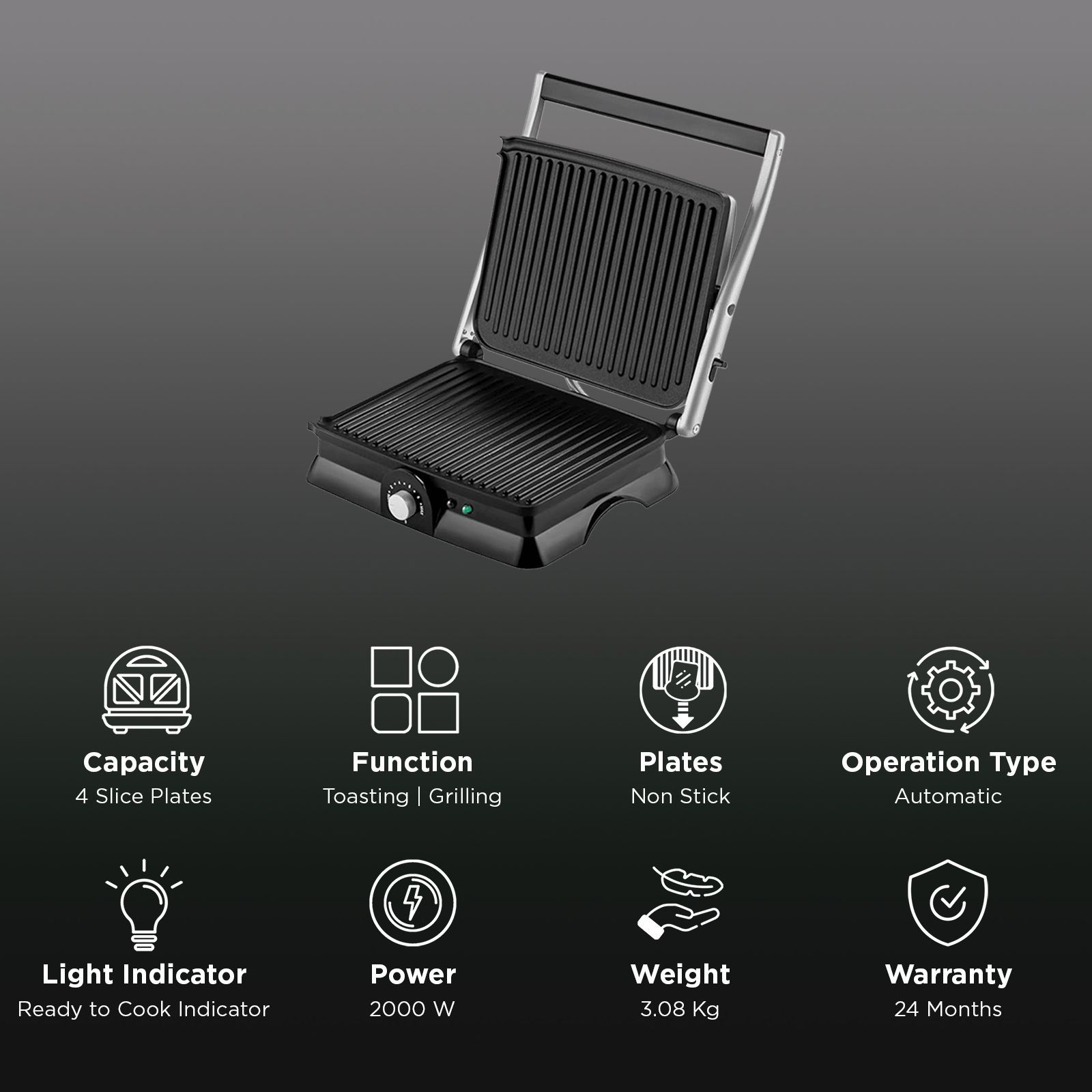 Russell Hobbs GrillMaster 2000W 4 Slice Sandwich Maker with Overheat Protection (Black) Russell Hobbs GrillMaster 2000W 4 Slice Sandwich Maker with Overheat Protection (Black)_3