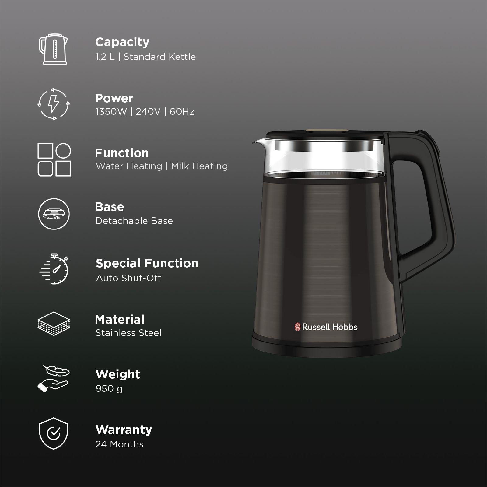 Russell Hobbs NeoKettle 1350 Watt 1.2 Litre Electric Kettle with Auto Shut Off (Black) Russell Hobbs NeoKettle 1350 Watt 1.2 Litre Electric Kettle with Auto Shut Off (Black)_3