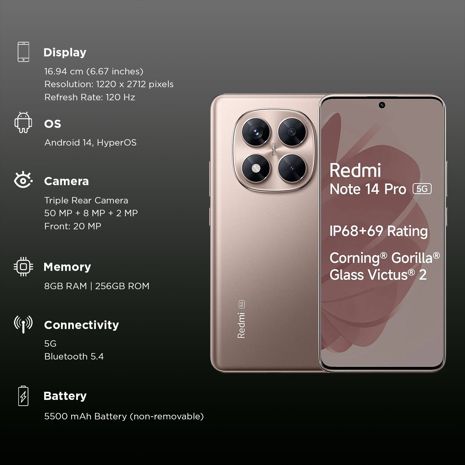 Redmi Note 14 Pro 5G (8GB RAM, 256GB, Champagne Gold) Redmi Note 14 Pro 5G (8GB RAM, 256GB, Champagne Gold)_3