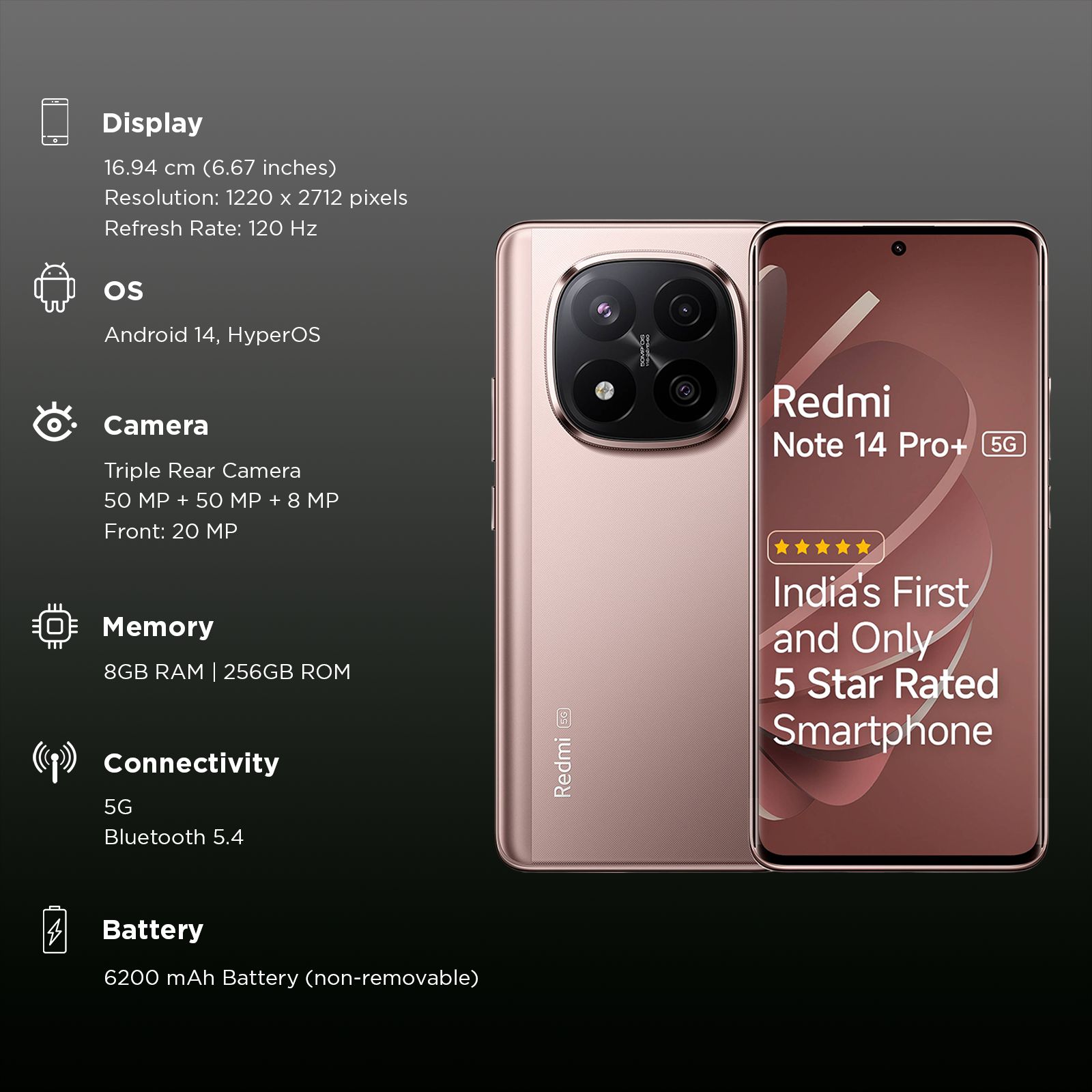 Redmi Note 14 Pro Plus 5G (8GB RAM, 256GB, Champagne Gold) Redmi Note 14 Pro Plus 5G (8GB RAM, 256GB, Champagne Gold)_3