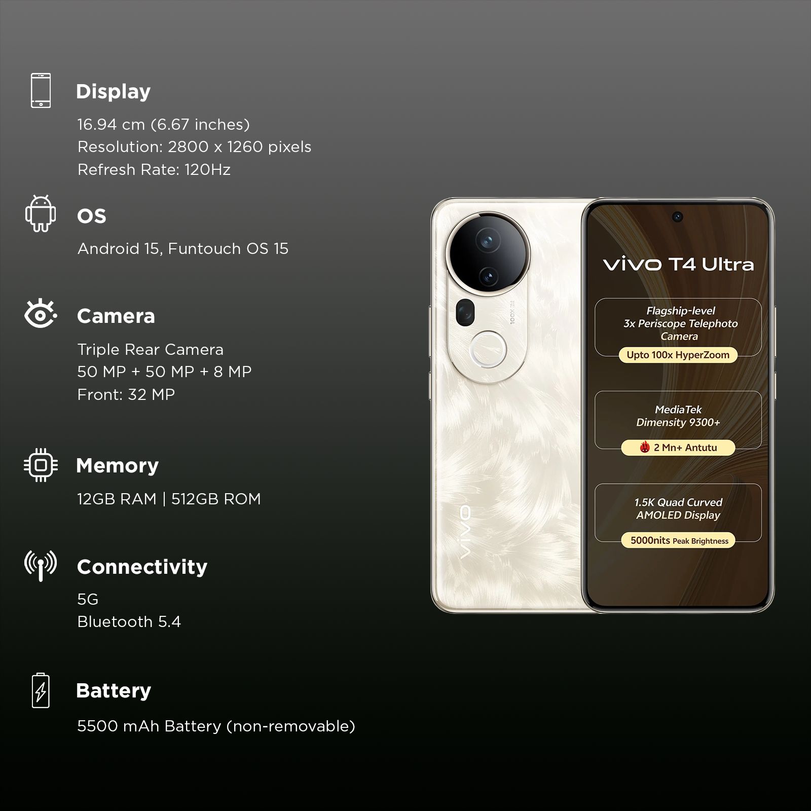 vivo T4 Ultra 5G (12GB RAM, 512GB, Phoenix Gold) vivo T4 Ultra 5G (12GB RAM, 512GB, Phoenix Gold)_3