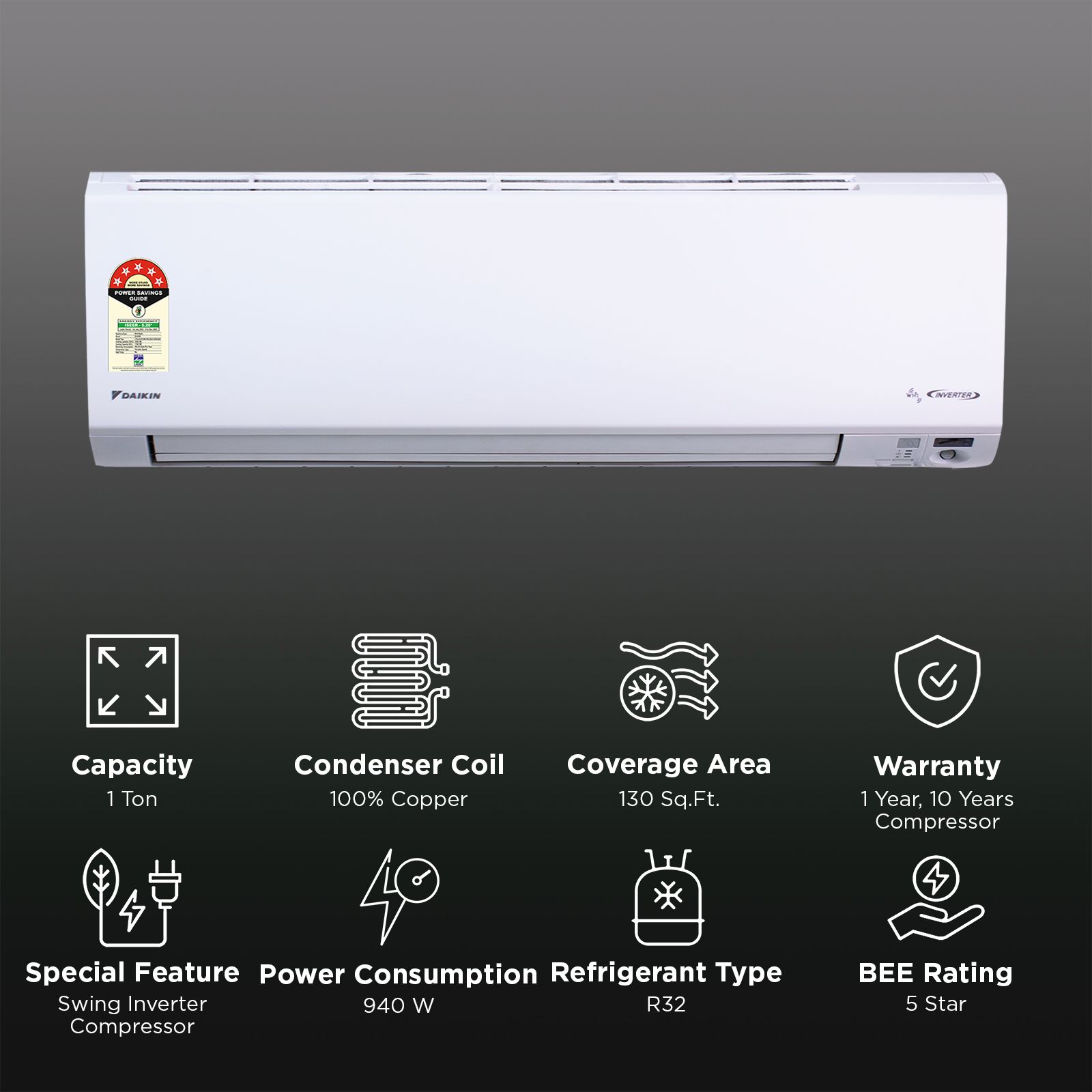 DAIKIN Streamer 1 Ton 5 Star Inverter Split AC (2025 Model, Copper Condenser, PM 1.0 Filter, JTKJ35)_2