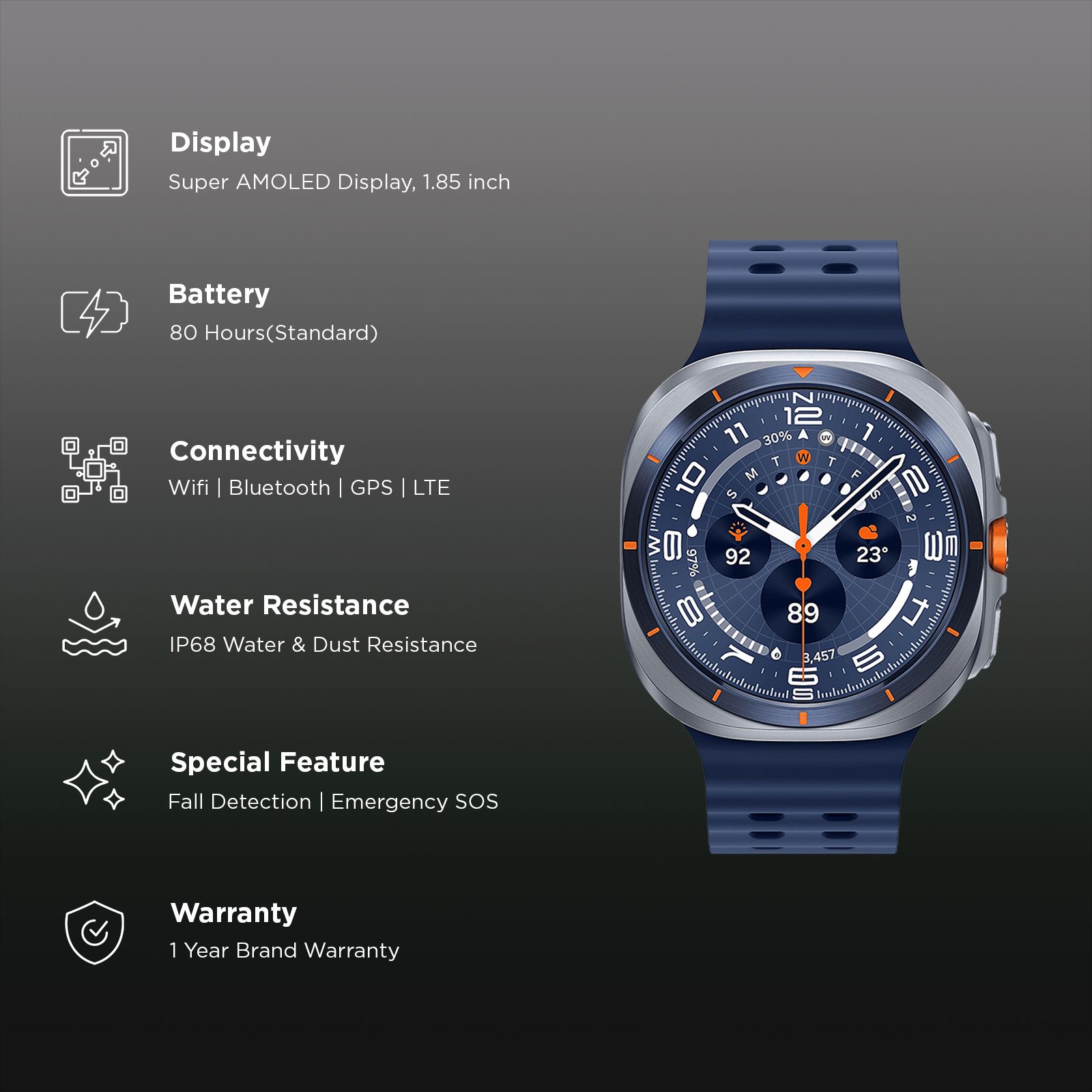 SAMSUNG Galaxy Watch Ultra 2025 GPS+BT+Wi-Fi+LTE Wear OS Smartwatch (47mm Super AMOLED Display, 3nm Processor, Fall Detection, Marine Strap) SAMSUNG Galaxy Watch Ultra 2025 GPS+BT+Wi-Fi+LTE Wear OS Smartwatch (47mm Super AMOLED Display, 3nm Processor, Fall Detection, Marine Strap)_2