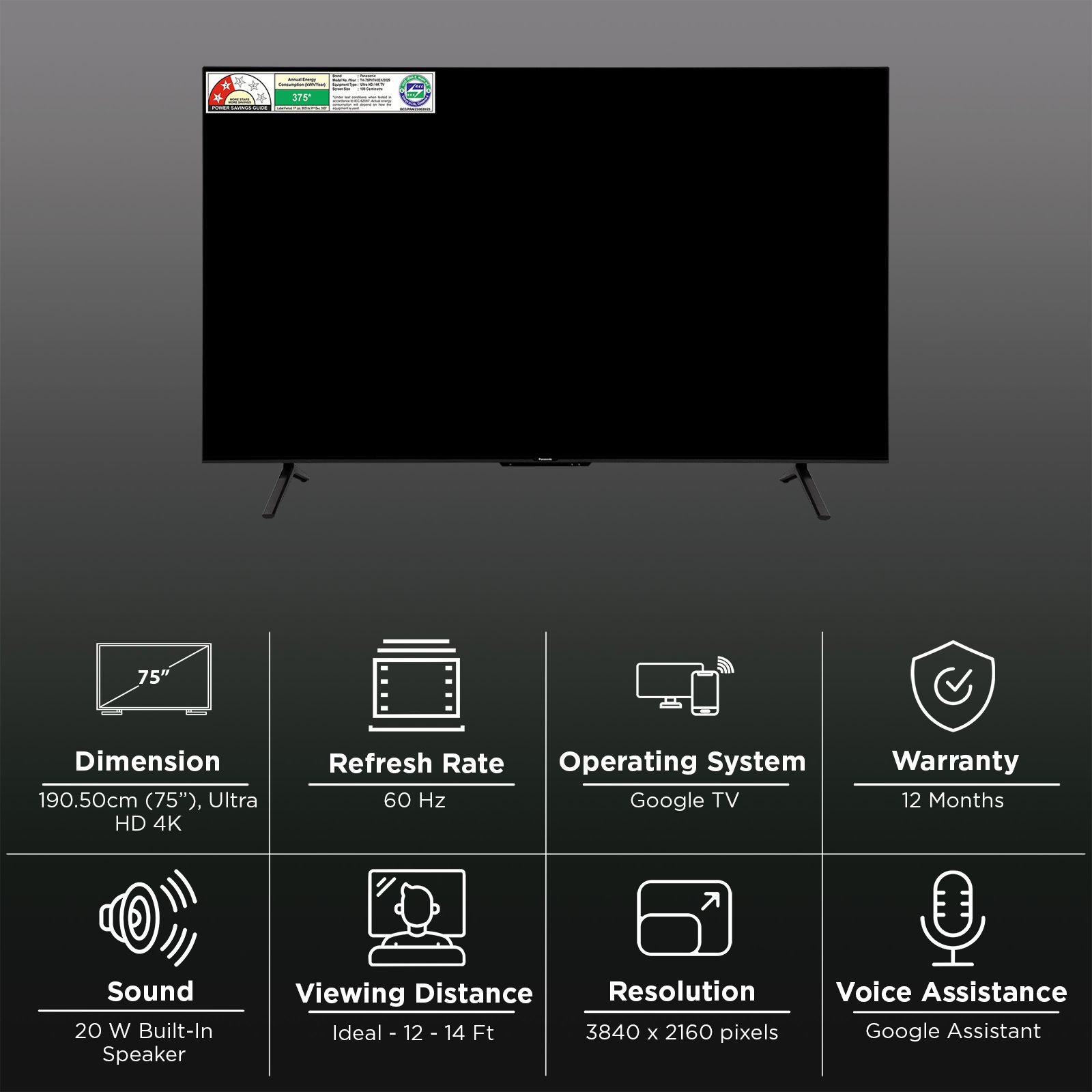 Panasonic 190 cm (75 inch) 4K Ultra HD LED Smart Google TV with Dolby Digital (2025 model) Panasonic 190 cm (75 inch) 4K Ultra HD LED Smart Google TV with Dolby Digital (2025 model)_3