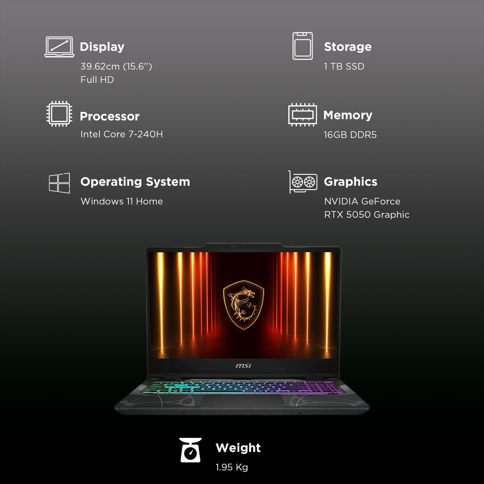 MSI Cyborg 15 B2RWEKG-247IN Intel Core 7 Gaming Laptop (16GB, 1TB SSD, Windows 11 Home, 8GB Graphics, 15.6 inch 144 Hz Full HD Display, NVIDIA GeForce RTX 5050, MS Office Home 2024, Translucent Black, 1.95 KG) MSI Cyborg 15 B2RWEKG-247IN Intel Core 7 Gaming Laptop (16GB, 1TB SSD, Windows 11 Home, 8GB Graphics, 15.6 inch 144 Hz Full HD Display, NVIDIA GeForce RTX 5050, MS Office Home 2024, Translucent Black, 1.95 KG)_3