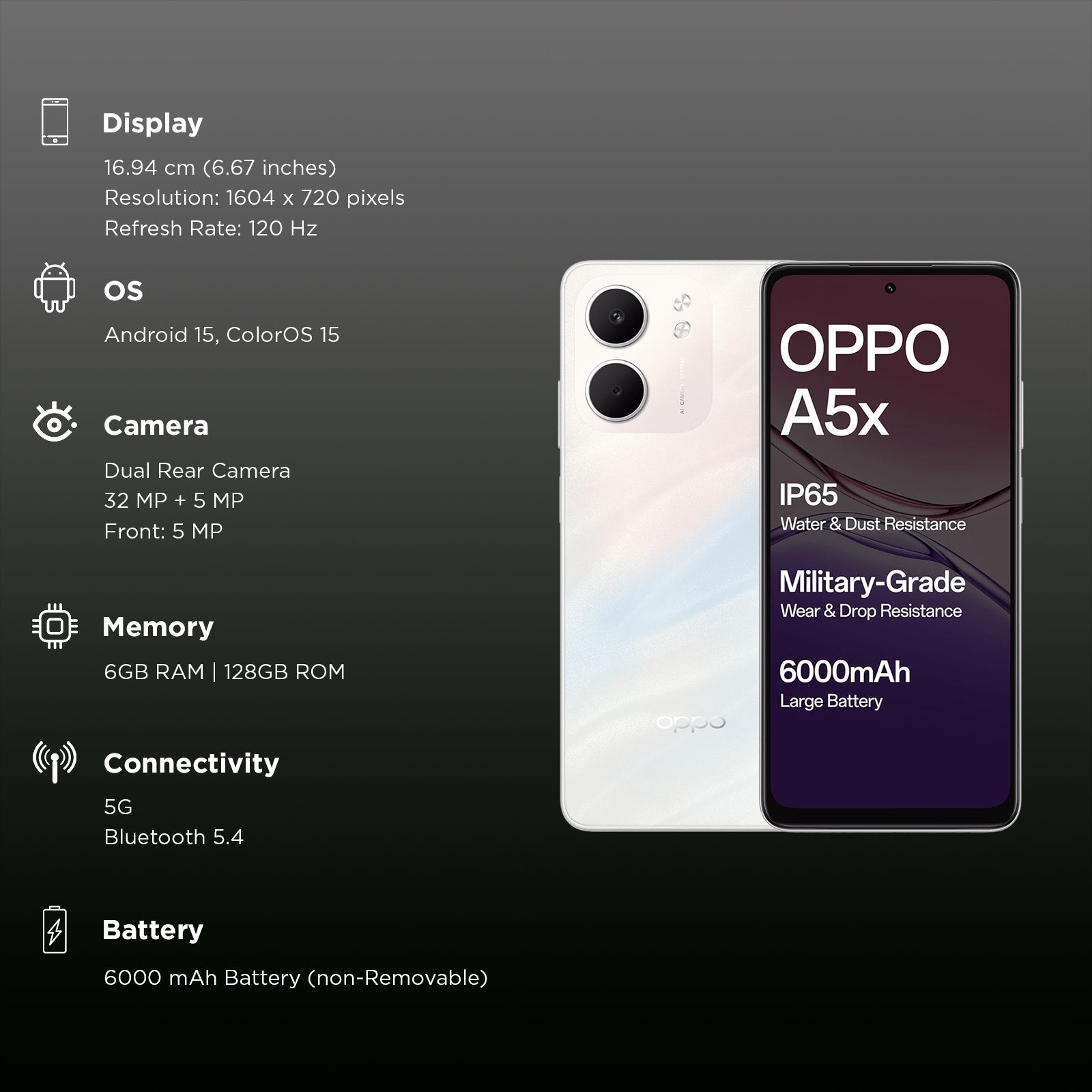 oppo A5x 5G (6GB RAM, 128GB, Laser White) oppo A5x 5G (6GB RAM, 128GB, Laser White)_3