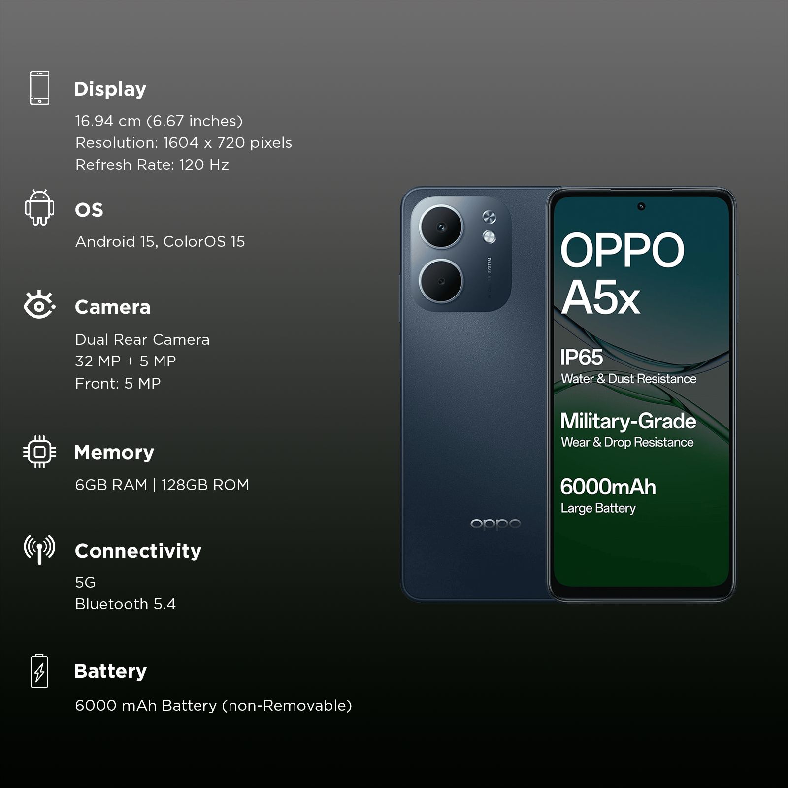 oppo A5x 5G (6GB RAM, 128GB, Midnight Blue)_3