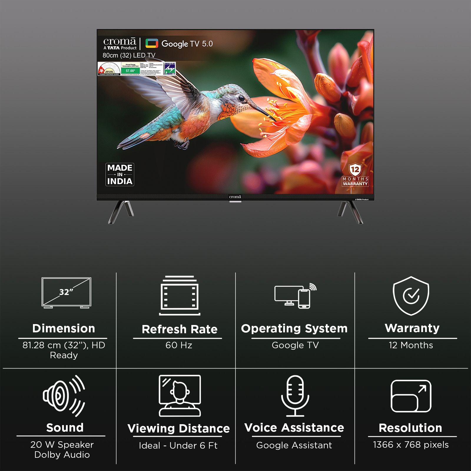 Croma 80 (32 inch) LED HD Ready Smart Google TV with Dolby Audio Croma 80 (32 inch) LED HD Ready Smart Google TV with Dolby Audio_3