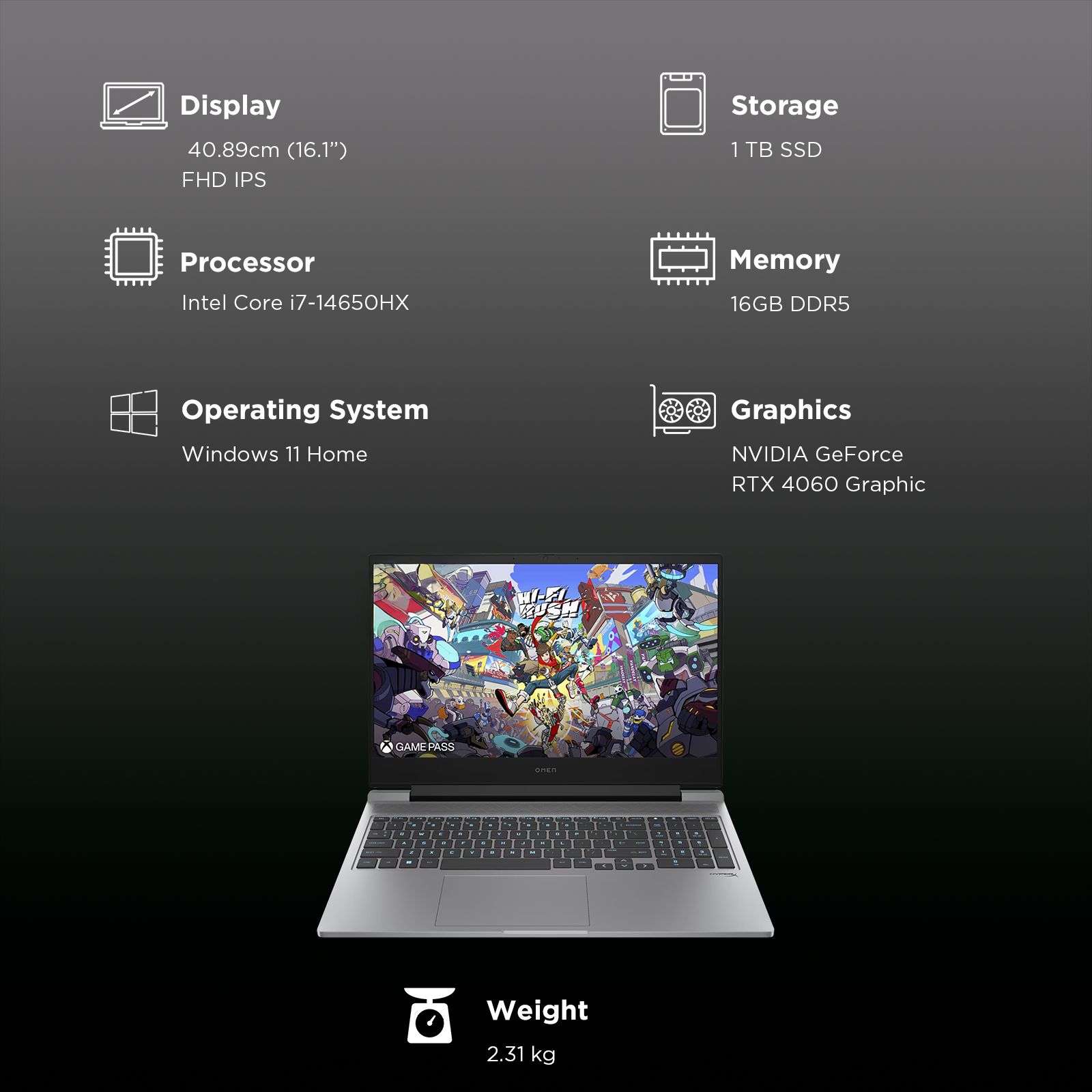HP OMEN 16-ae0002TX Intel Core i7 14th Gen Gaming Laptop (16GB, 1TB SSD, Windows 11 Home, 8GB Graphics, 16.1 inch 165 Hz Full HD IPS Display, NVIDIA GeForce RTX 4060, MS Office Home 2024, Meteor Silver, 2.31 KG) HP OMEN 16-ae0002TX Intel Core i7 14th Gen Gaming Laptop (16GB, 1TB SSD, Windows 11 Home, 8GB Graphics, 16.1 inch 165 Hz Full HD IPS Display, NVIDIA GeForce RTX 4060, MS Office Home 2024, Meteor Silver, 2.31 KG)_3