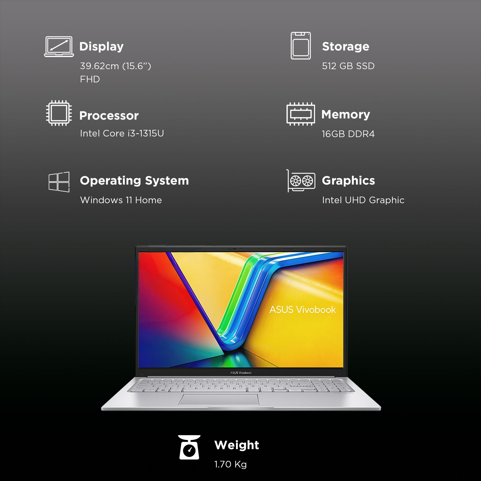 ASUS Vivobook 15 X1504VA-NJ2324WS Intel Core i3 13th Gen Thin & Light Laptop (16GB, 512GB SSD, Windows 11 Home, 15.6 inch Full HD Display, MS Office Home 2024, Cool Silver, 1.70 KG)_3