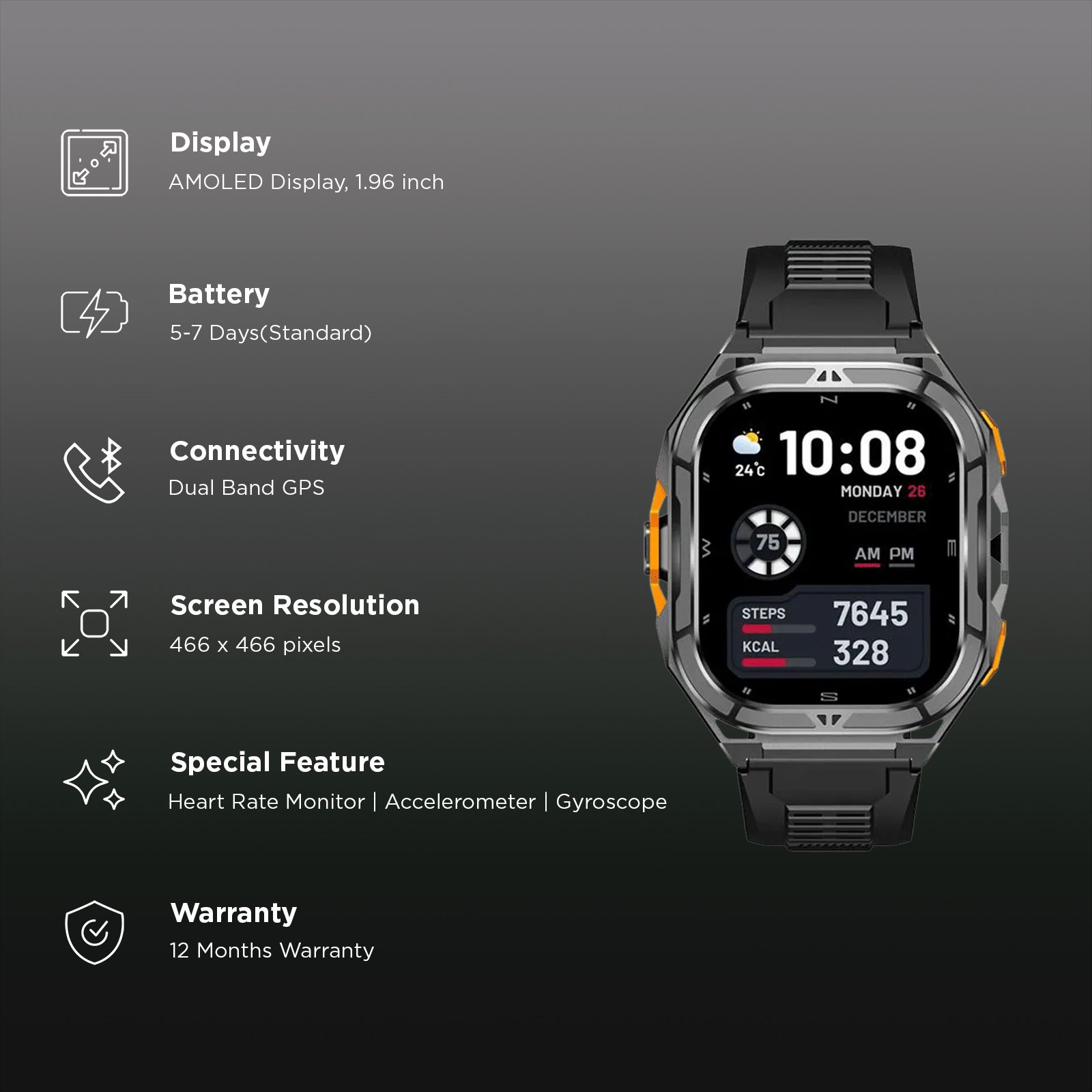 Croma Velocity X2 Smartwatch with Dual Band GPS (49.7mm AMOLED Display, 50M Water Resistant, Black Strap)_3